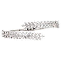 Natural White Round Diamond 3.24 Carat TW White Gold Cuff Bracelet
