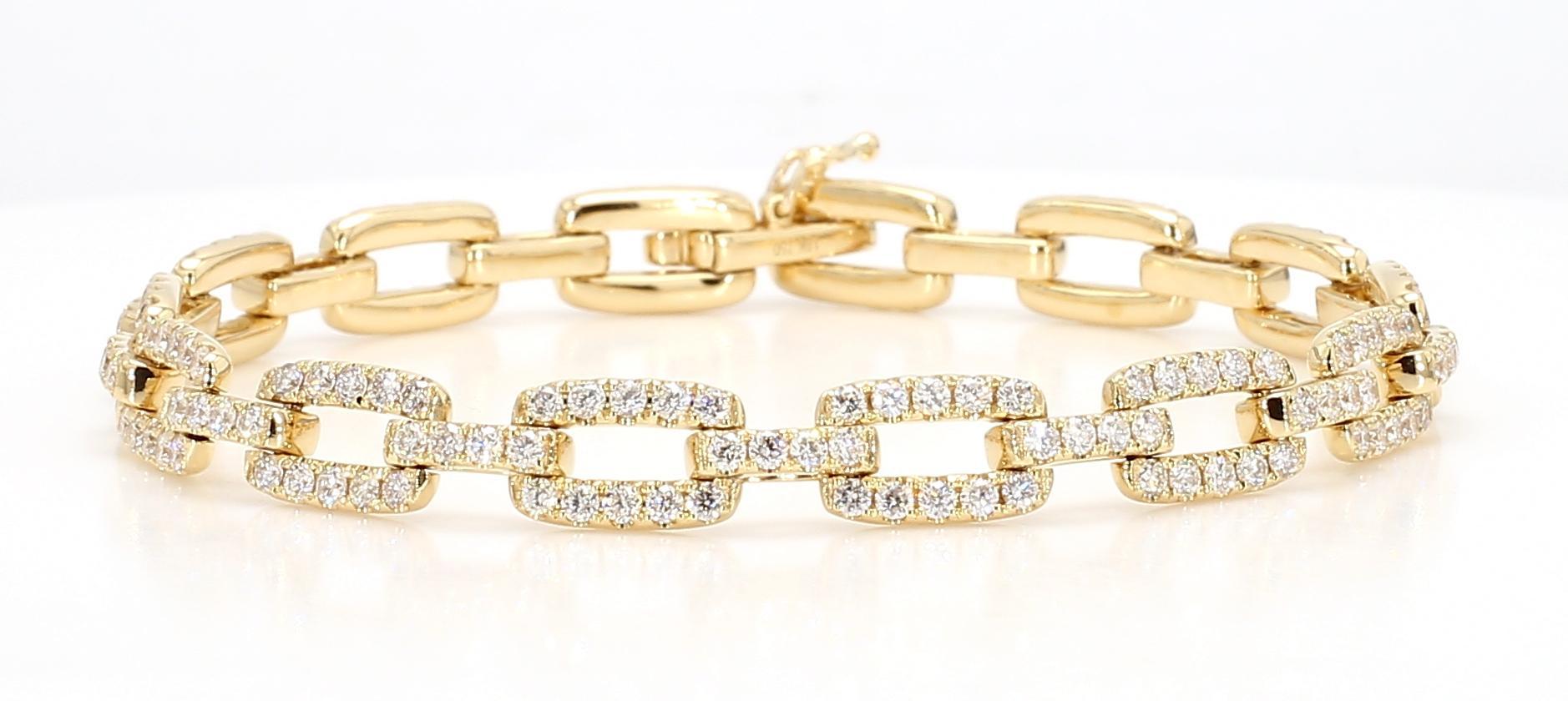 Contemporain Bracelet à maillons en or jaune avec diamants ronds blancs naturels de 3.24 carats poids total en vente