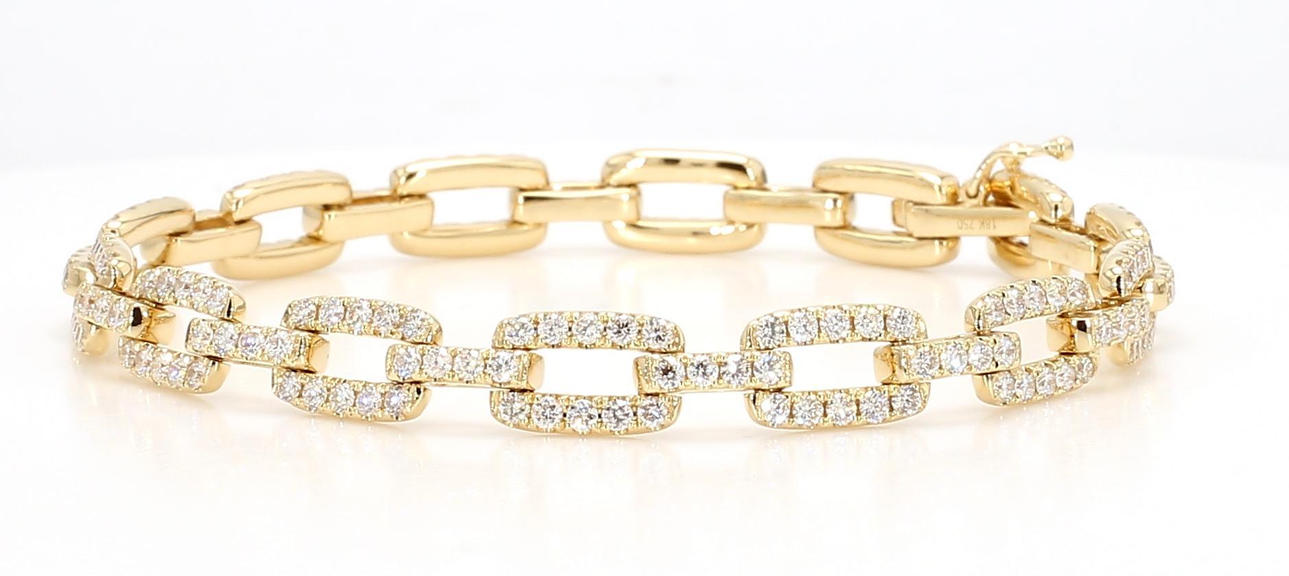 Taille ronde Bracelet à maillons en or jaune avec diamants ronds blancs naturels de 3.24 carats poids total en vente