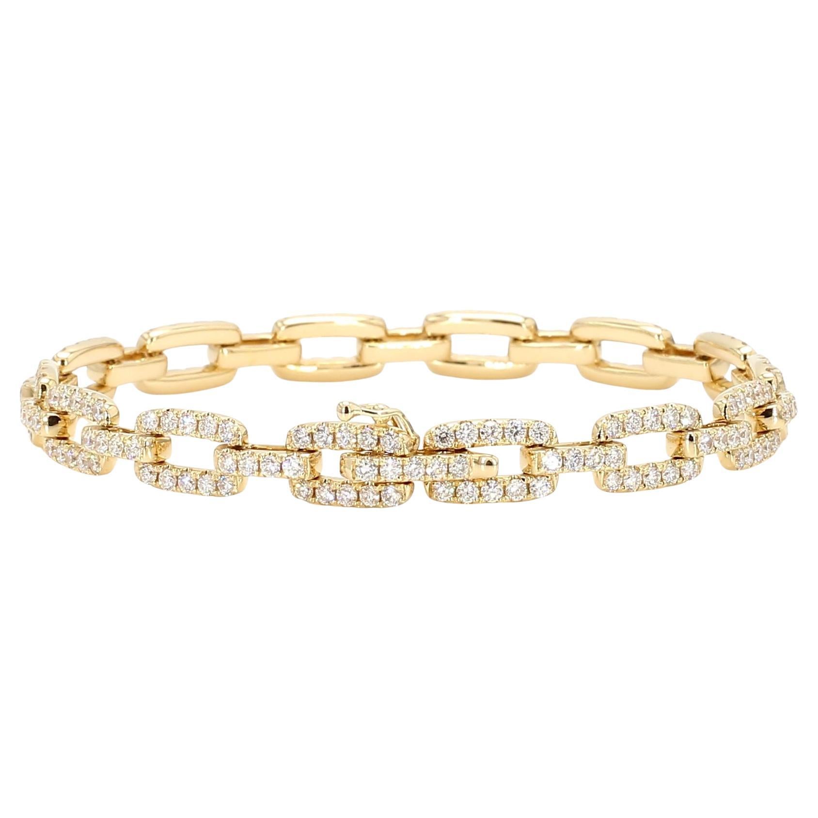Natural White Round Diamond 3.24 Carat TW Yellow Gold Link Bracelet