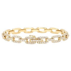 Natural White Round Diamond 3.24 Carat TW Yellow Gold Link Bracelet