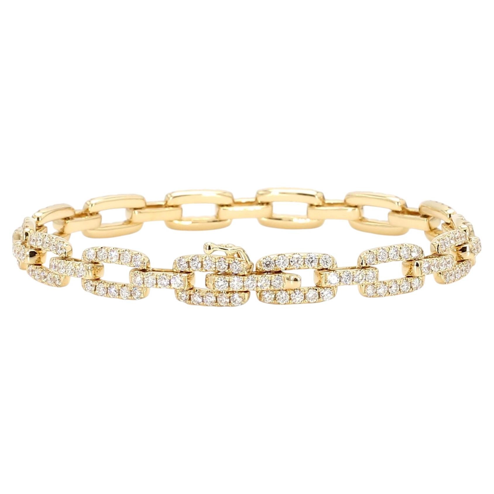 Natural White Round Diamond 3.24 Carat TW Yellow Gold Link Bracelet