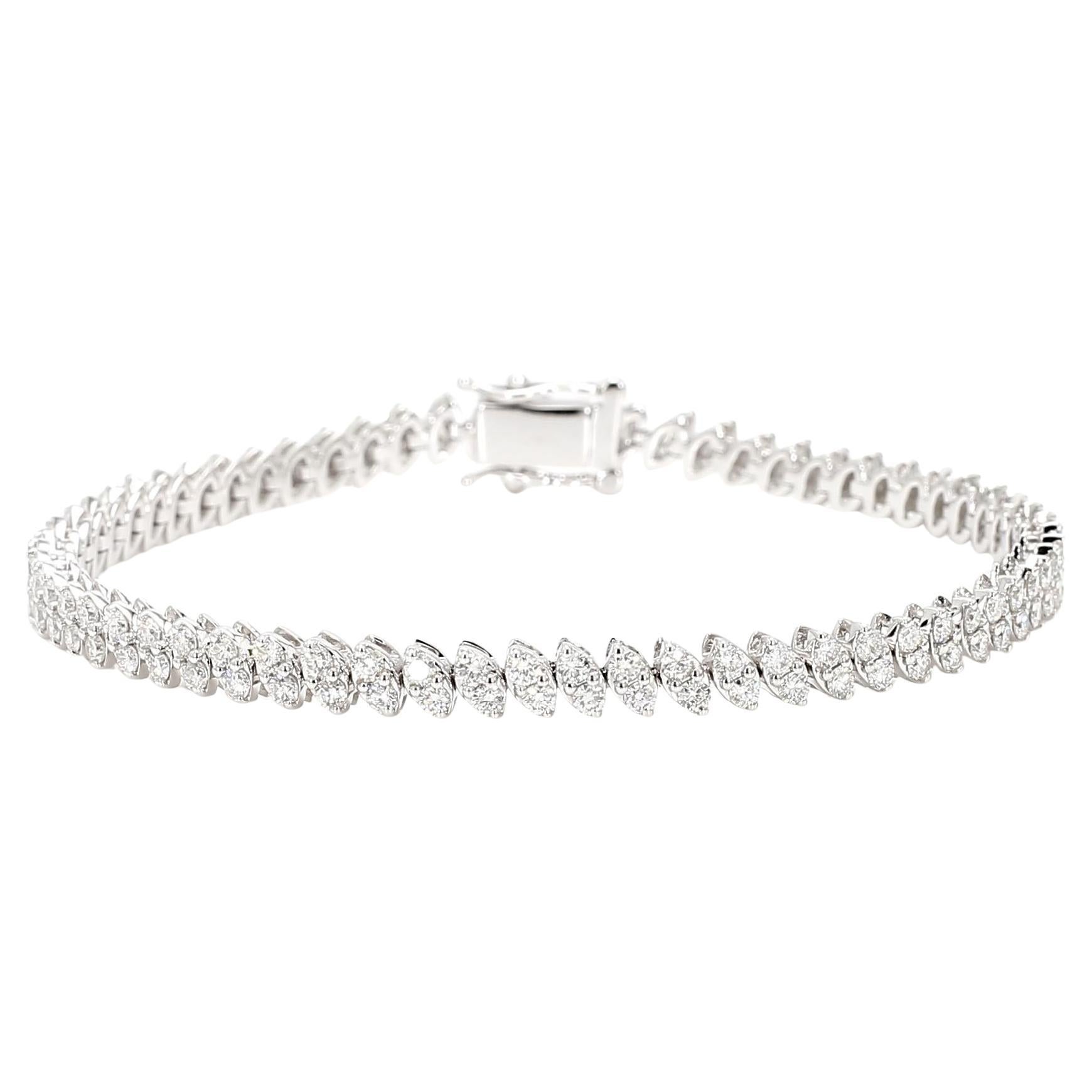 Natural White Round Diamond 3.40 Carat TW White Gold Tennis Bracelet