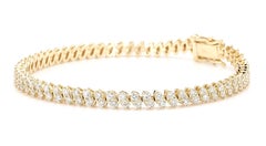 Diamante redondo blanco natural 3.40 quilates TW Pulsera de tenis de oro amarillo