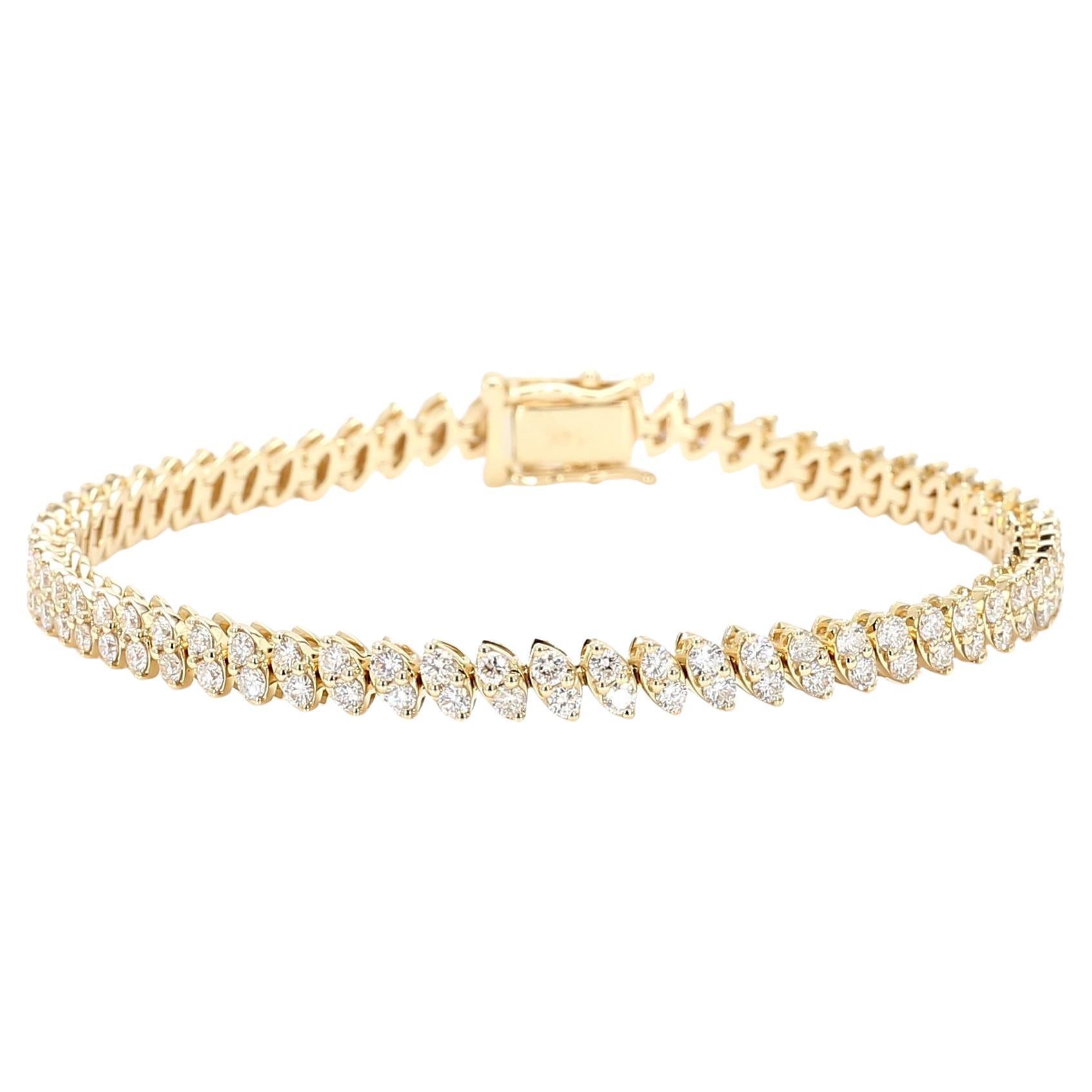 Natural White Round Diamond 3.40 Carat TW Yellow Gold Tennis Bracelet