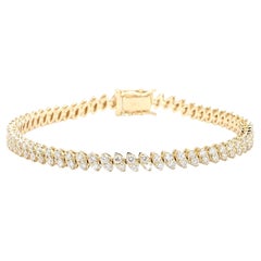 Natural White Round Diamond 3.40 Carat TW Yellow Gold Tennis Bracelet