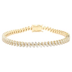 Diamante redondo blanco natural 3.40 quilates TW Pulsera de tenis de oro amarillo