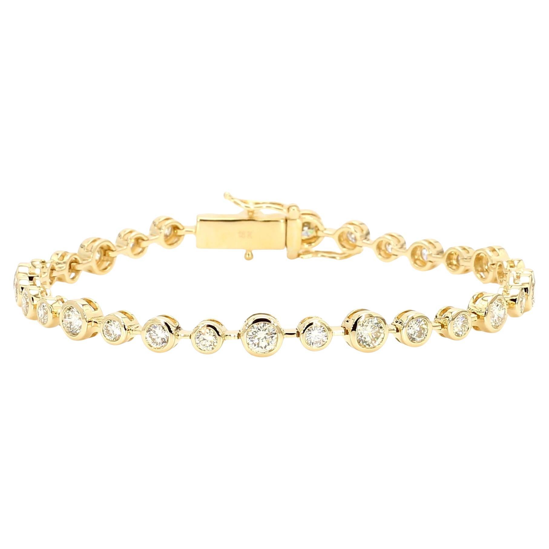 Natural White Round Diamond 3.75 Carat TW Yellow Gold Link Bracelet