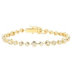 Natural White Round Diamond 3.75 Carat TW Yellow Gold Link Bracelet