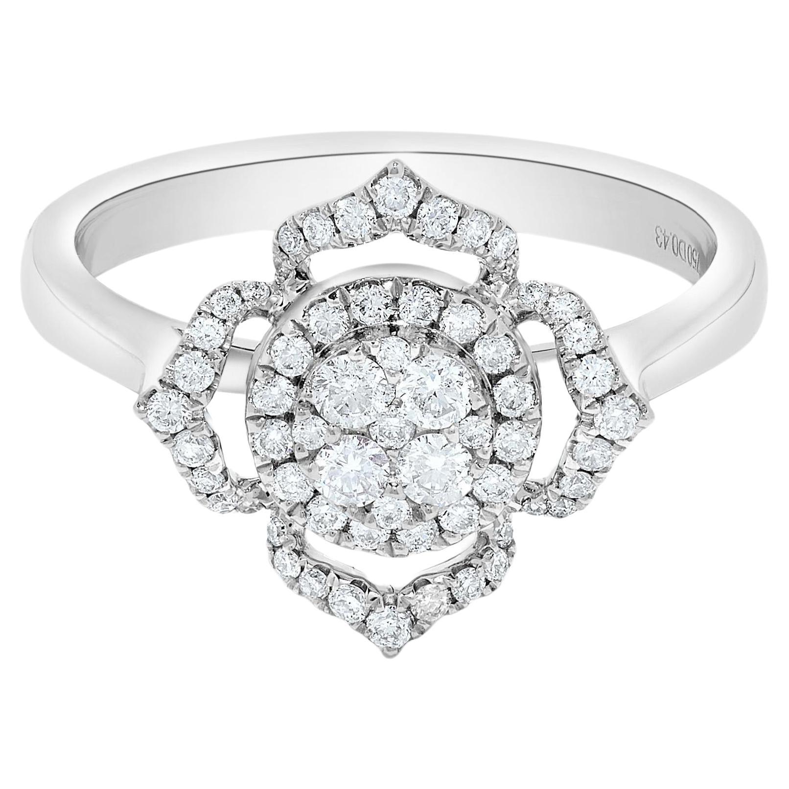 White Rounded Diamond Natural White Round Diamond 1.76 Carat TW White Gold Cocktail Ring For ...