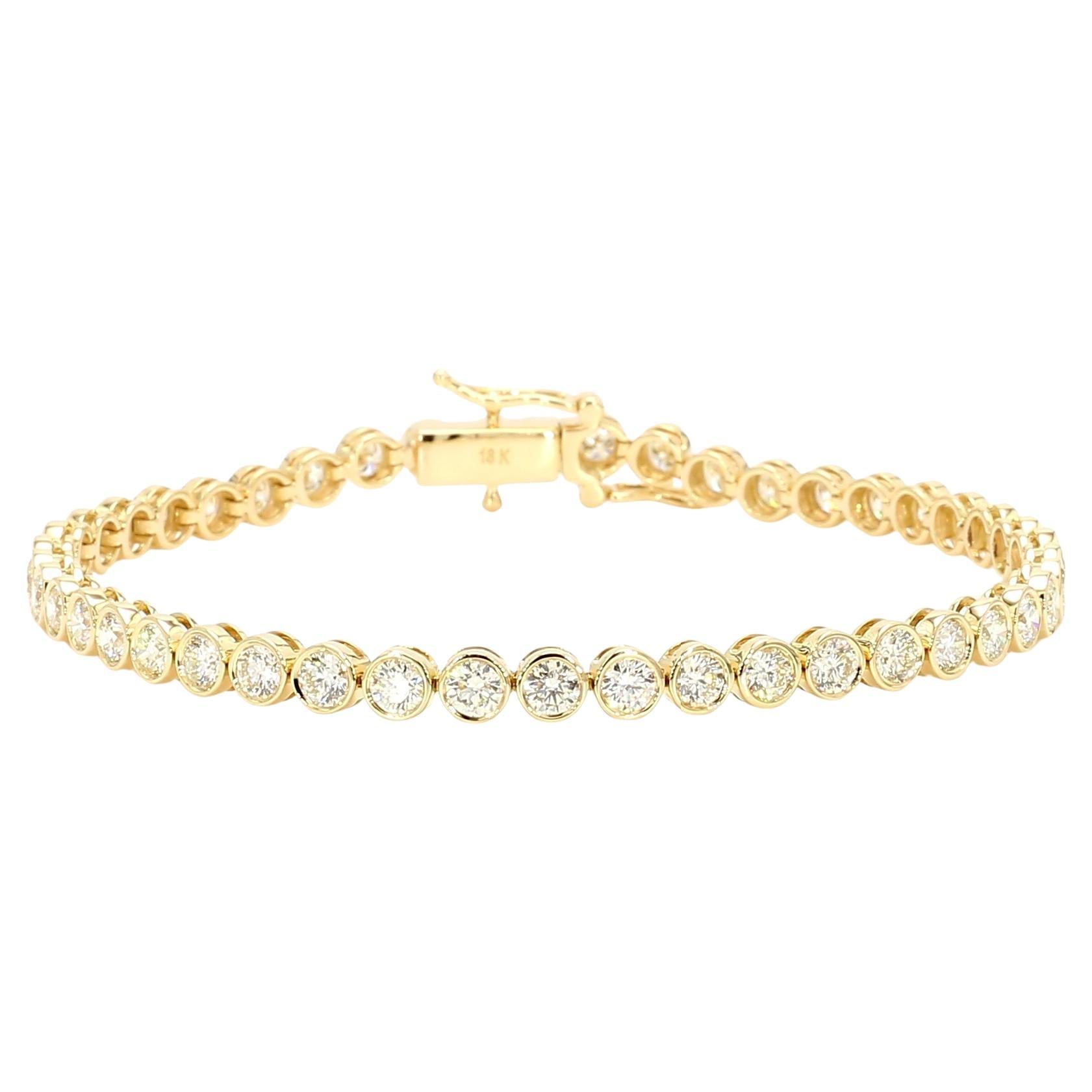 Bracelet tennis en or jaune avec diamants ronds blancs naturels de 4.49 carats poids total