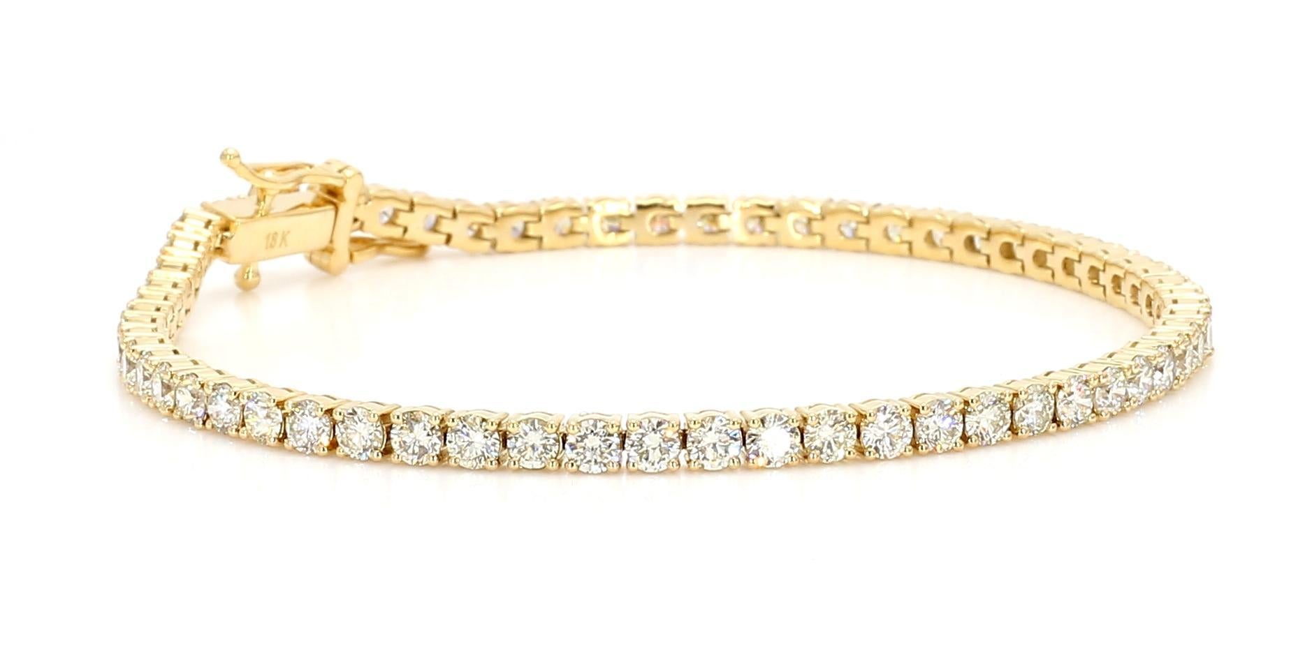 Tennisarmband aus Gelbgold mit natürlichem weißem, rundem Diamanten 4.98 Karat TW (Zeitgenössisch) im Angebot