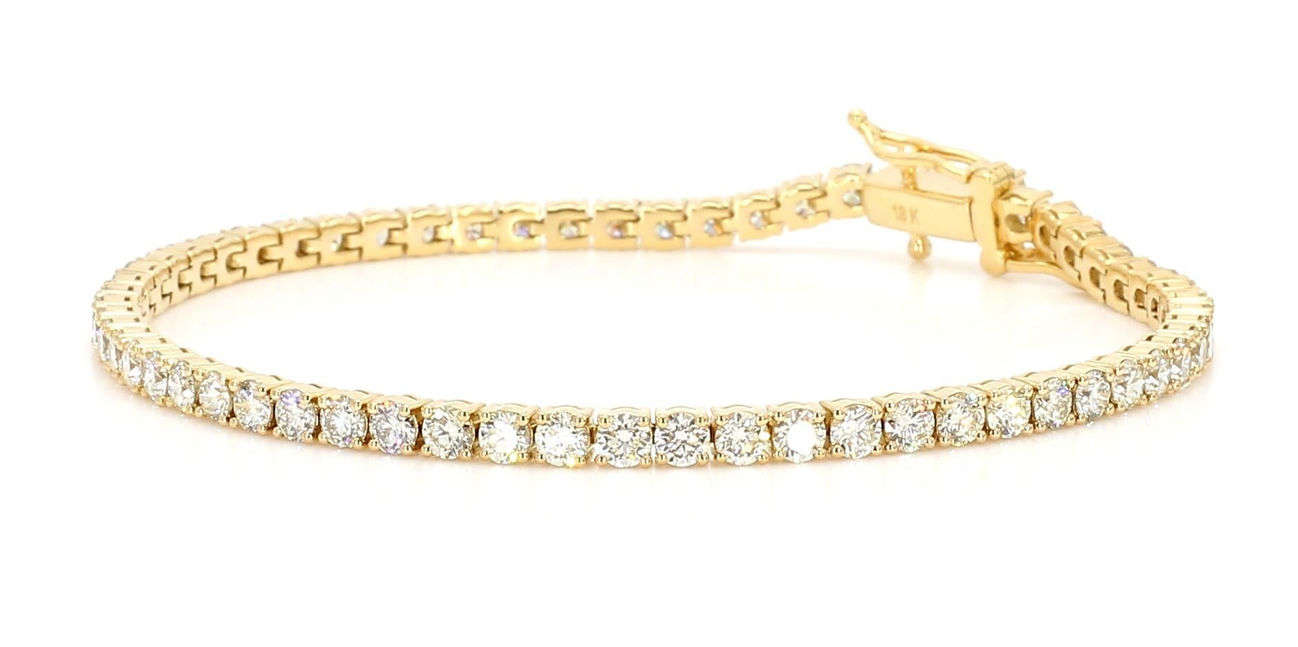 Tennisarmband aus Gelbgold mit natürlichem weißem, rundem Diamanten 4.98 Karat TW (Rundschliff) im Angebot