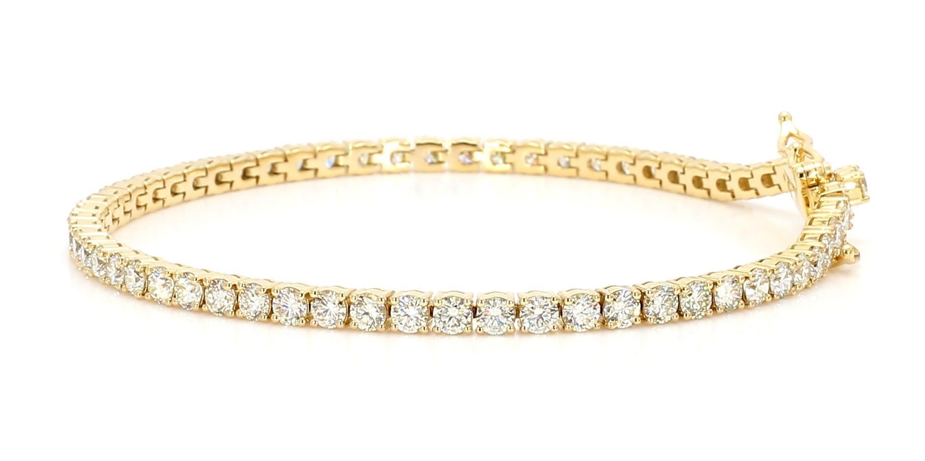 Tennisarmband aus Gelbgold mit natürlichem weißem, rundem Diamanten 4.98 Karat TW Damen im Angebot