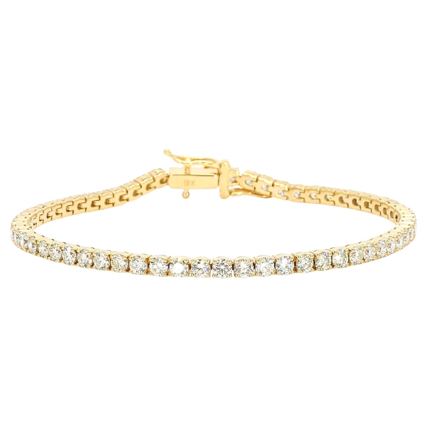 Bracelet tennis en or jaune avec diamants ronds blancs naturels de 4.98 carats poids total