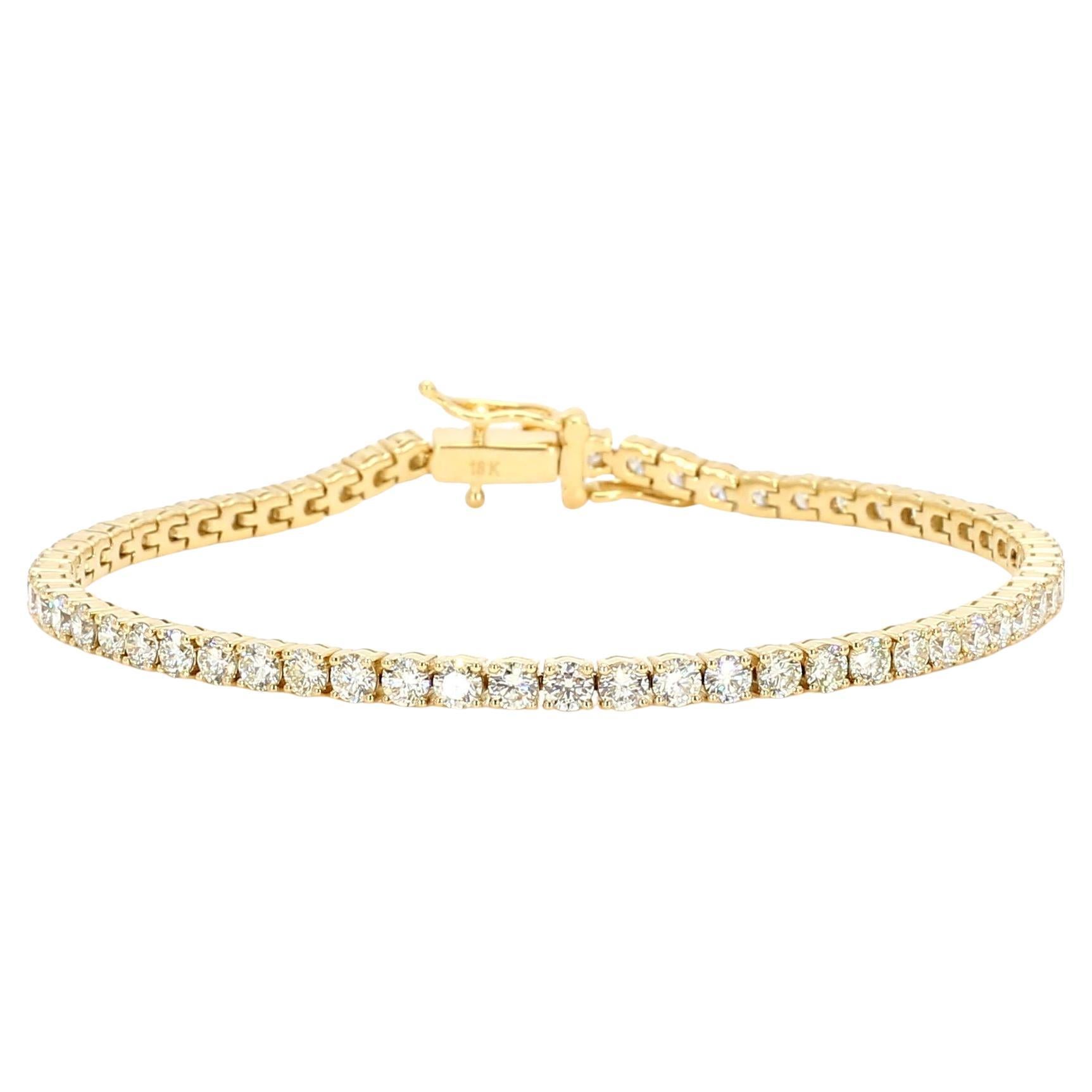 Bracelet tennis en or jaune avec diamants ronds blancs naturels de 5.02 carats poids total