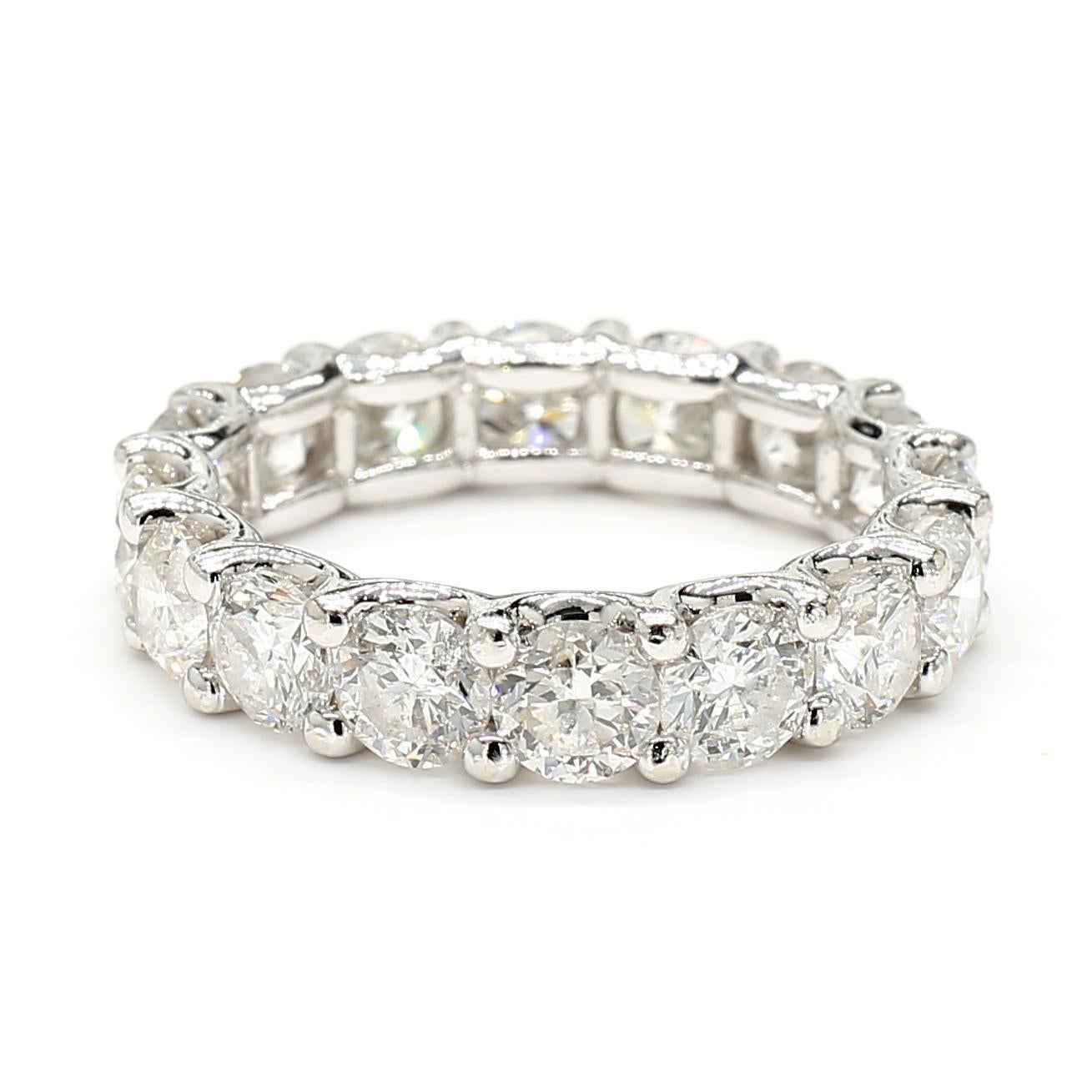 Contemporary Natural White Round Diamond 5.06 Carat TW White Gold Eternity Band For Sale