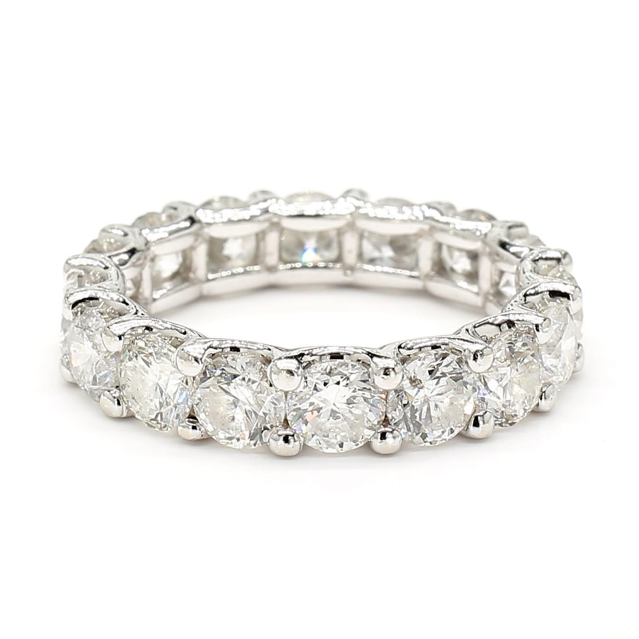 Round Cut Natural White Round Diamond 5.06 Carat TW White Gold Eternity Band For Sale