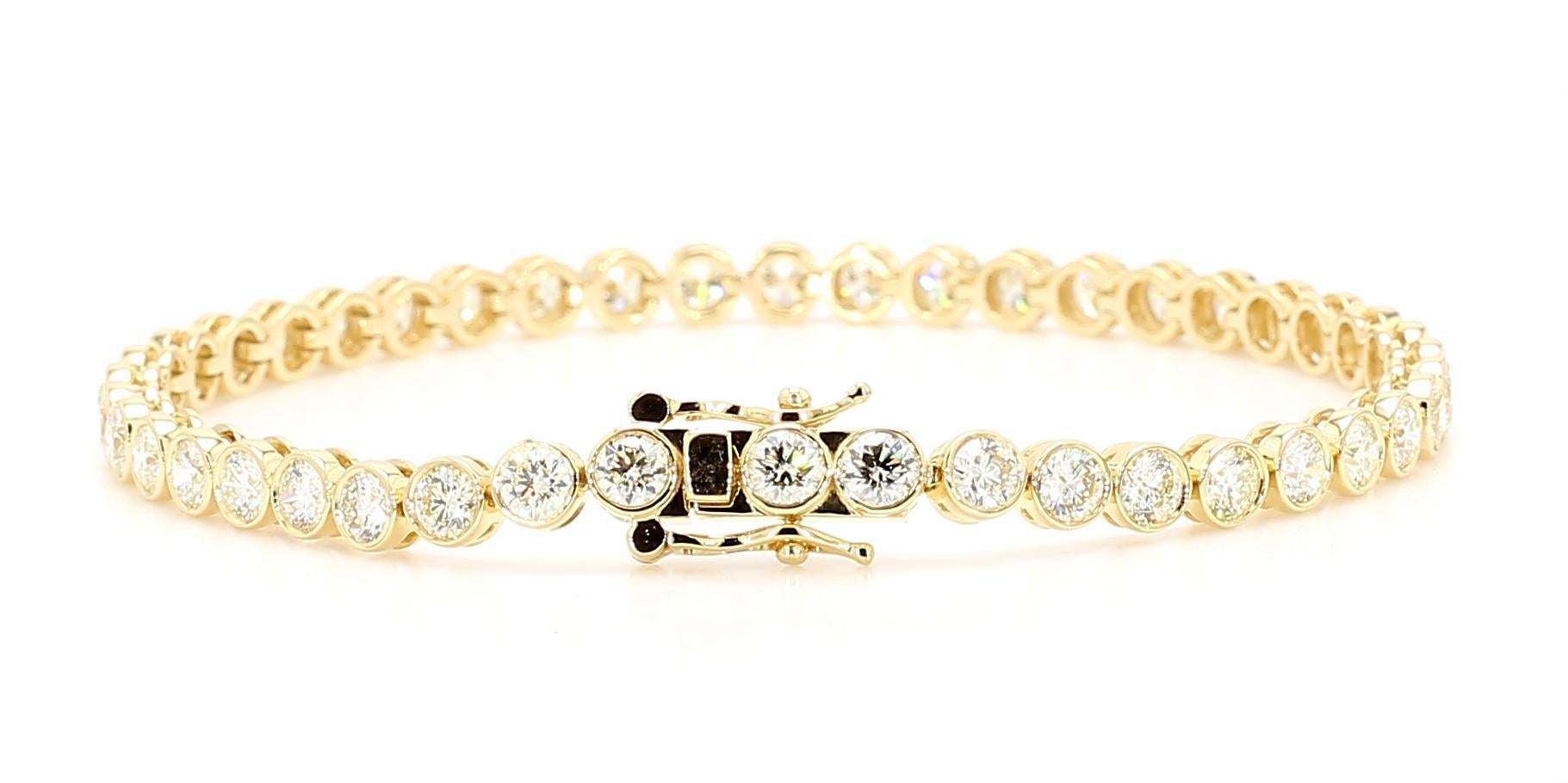 Bracelet à maillons en or jaune avec diamants ronds blancs naturels de 5.39 carats poids total Neuf - En vente à New York, NY
