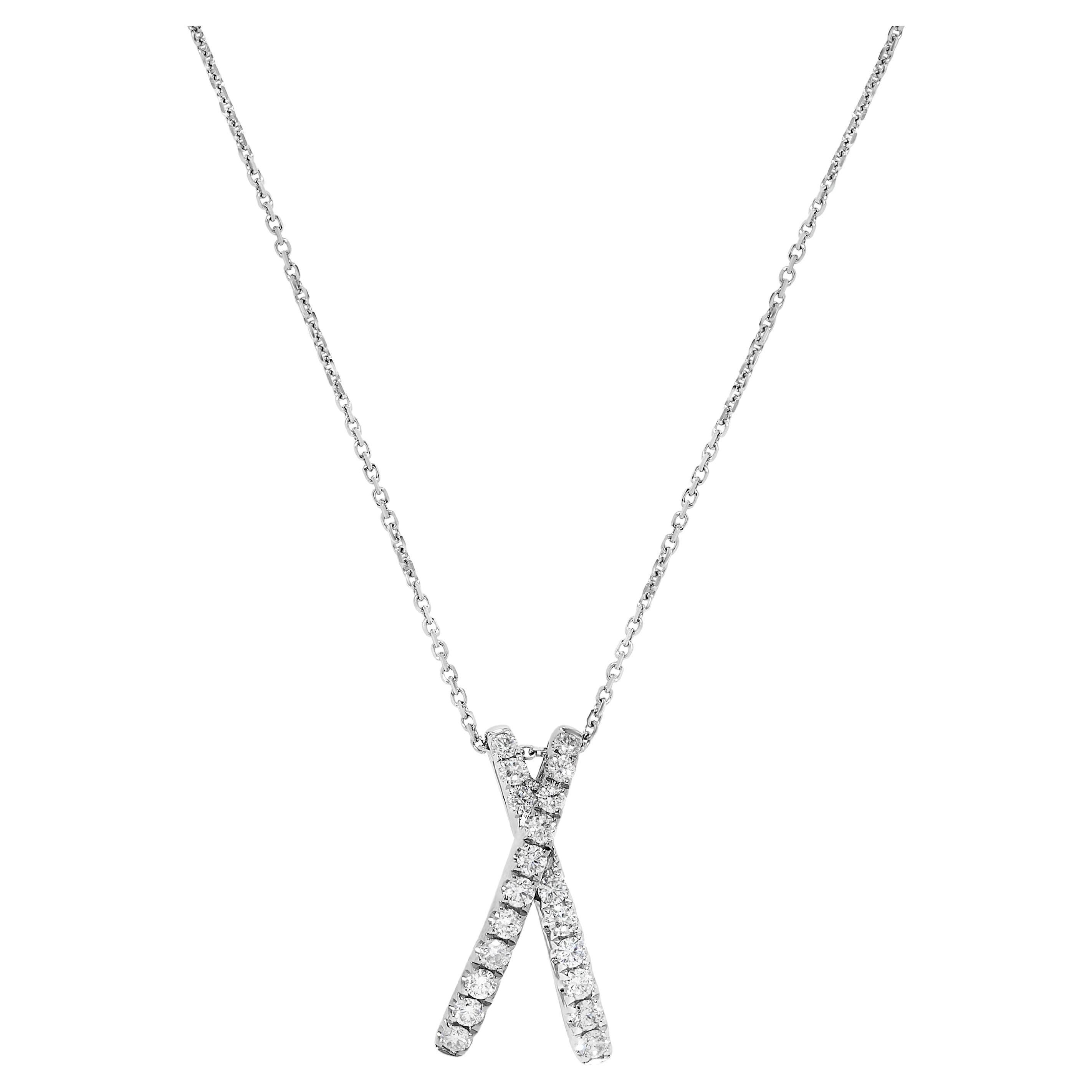 Natural White Round Diamond .54 Carat TW White Gold Drop Pendant