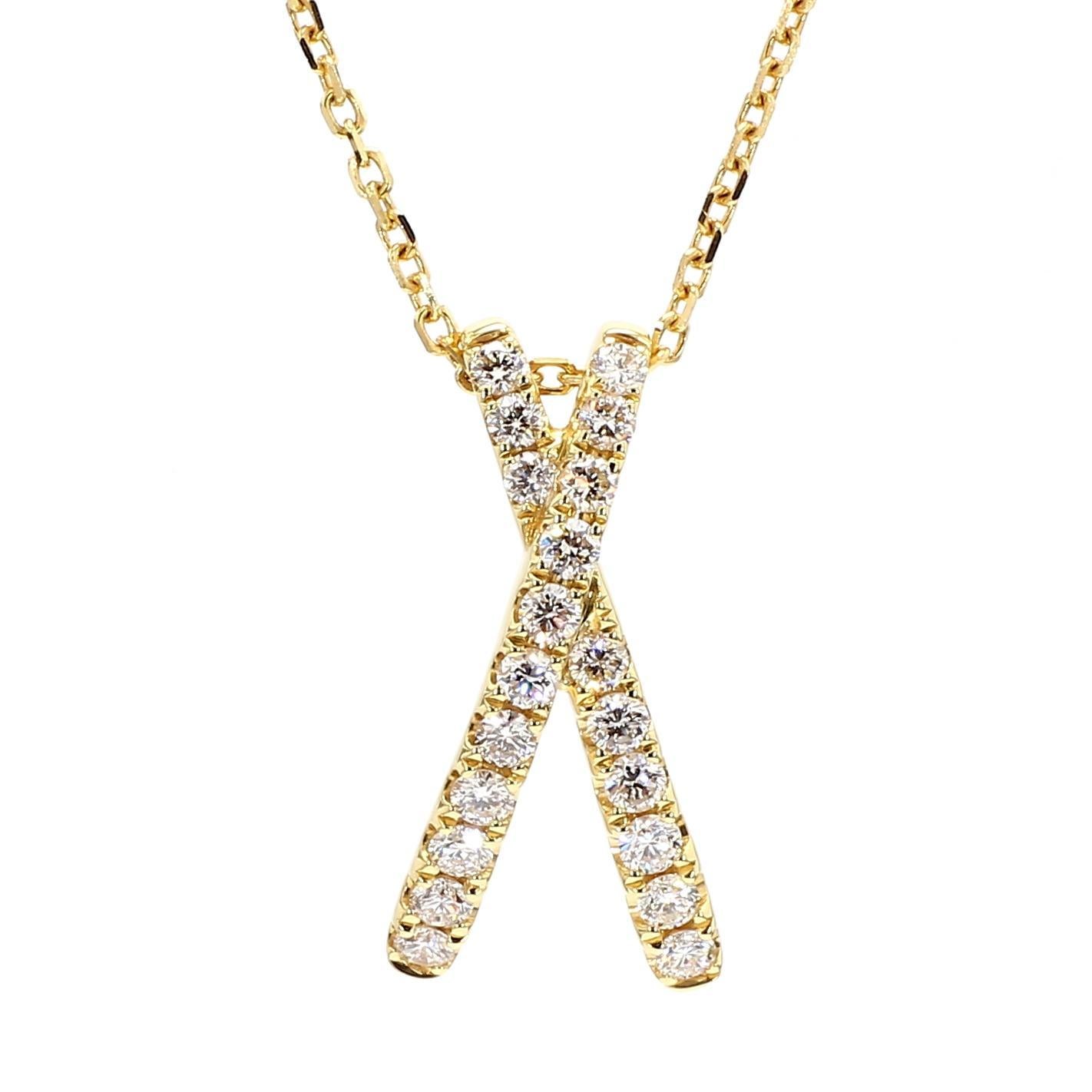 Natürlicher weißer runder Diamant .55 Karat TW Gelbgold Tropfenanhänger (Zeitgenössisch) im Angebot