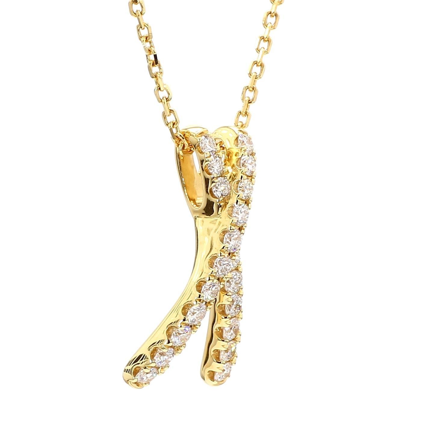 Natürlicher weißer runder Diamant .55 Karat TW Gelbgold Tropfenanhänger (Rundschliff) im Angebot