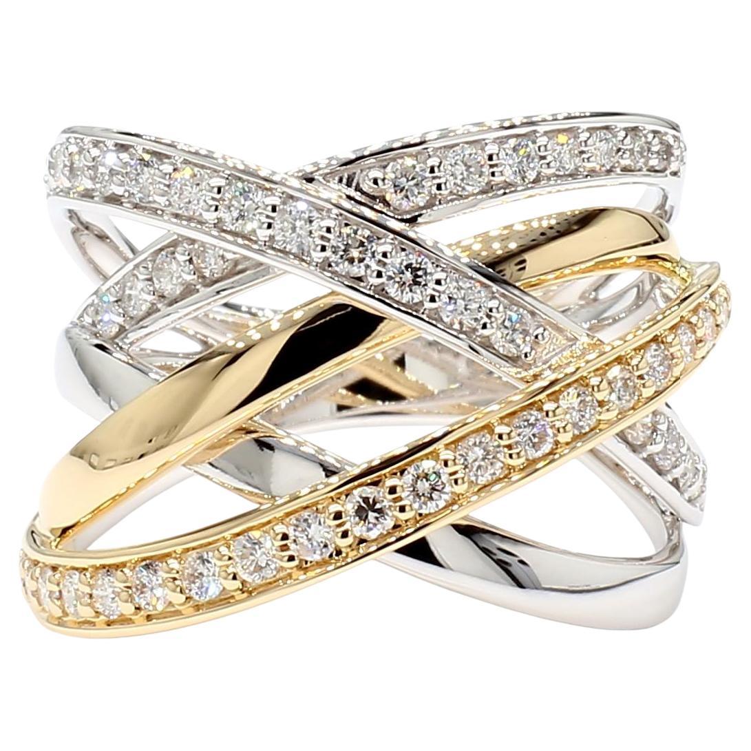 Anillo de cóctel de oro con diamante redondo blanco natural de 61 quilates TW