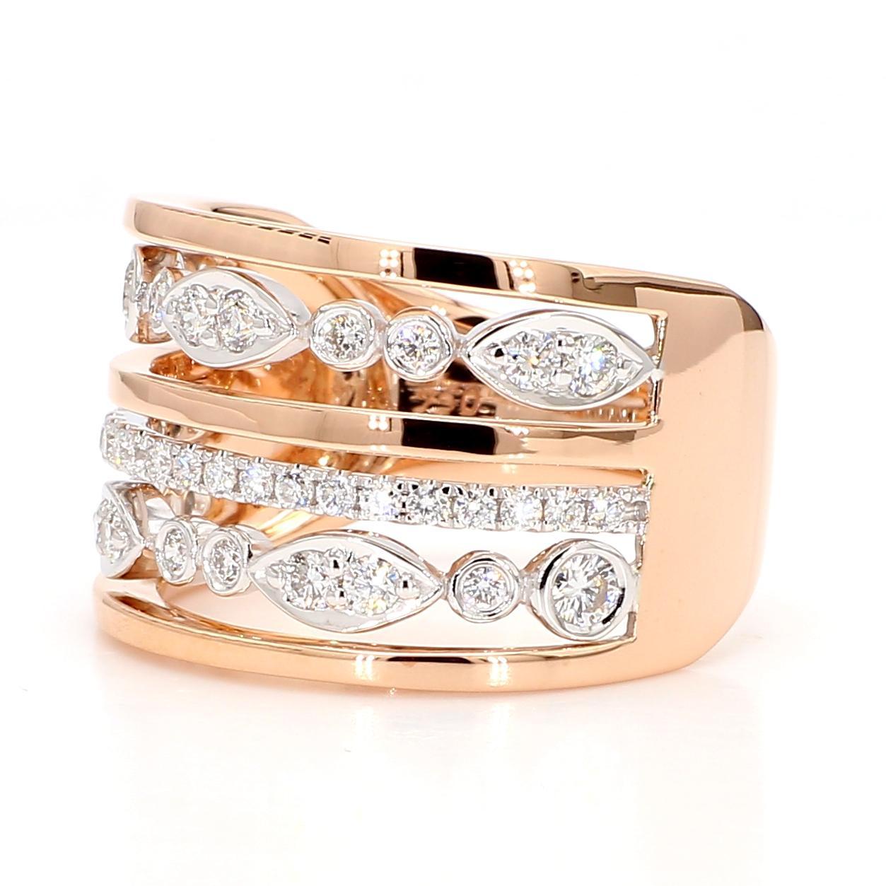 El intrigante anillo de diamantes de RareGemWorld. Montada en un precioso engaste de oro rosa y blanco de 18 quilates con melee de diamantes blancos redondos naturales. ¡Esta banda está garantizada para impresionar y mejorar su colección