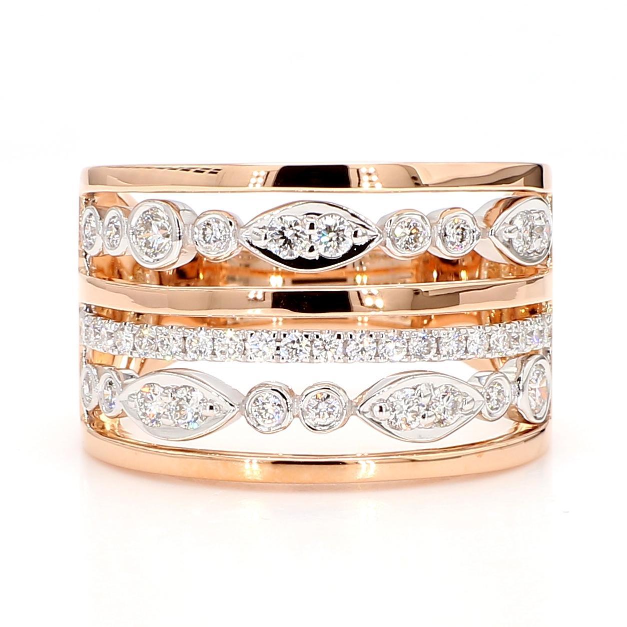 Anillo de cóctel de oro rosa con diamante redondo blanco natural de 0,62 quilates TW Contemporáneo en venta