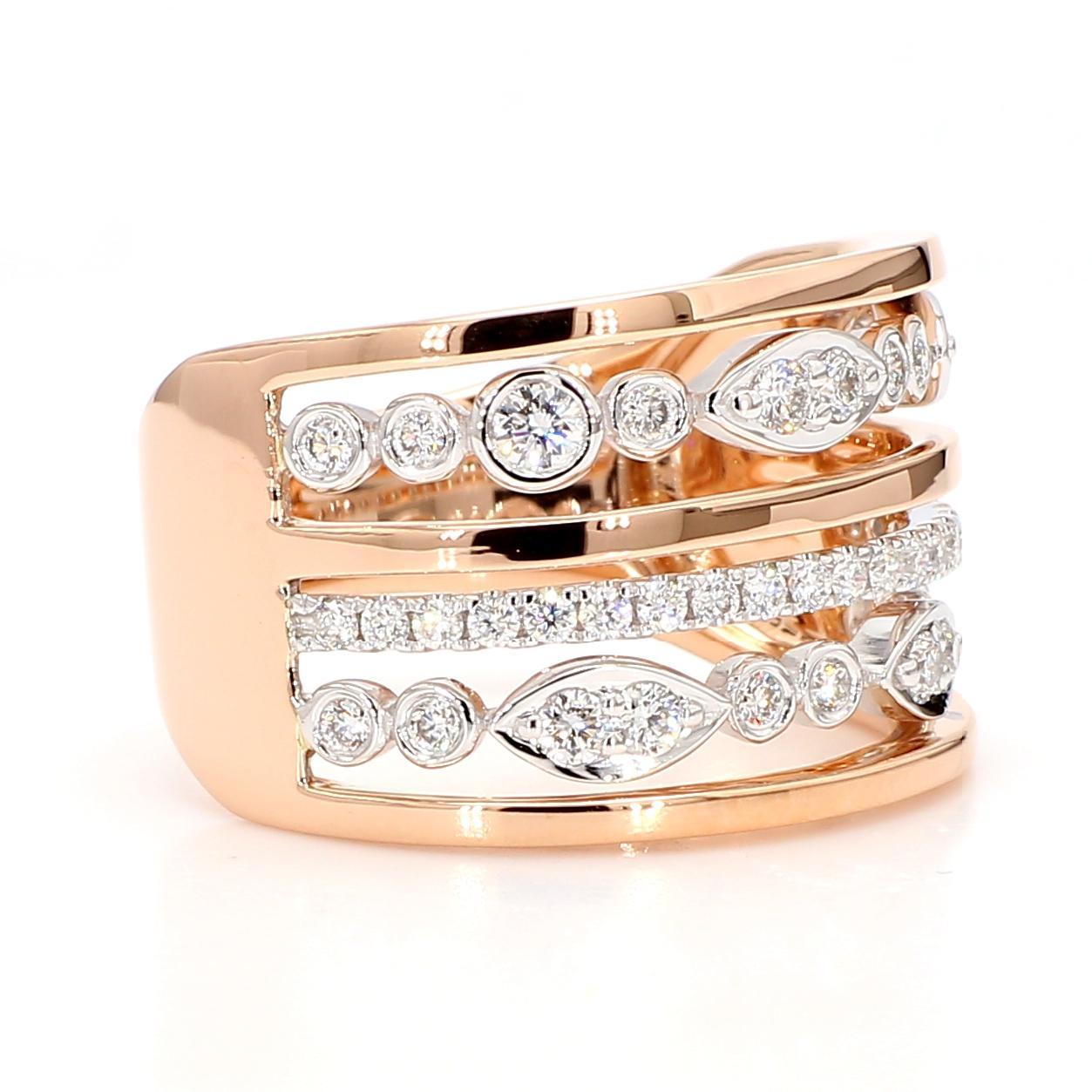 Anillo de cóctel de oro rosa con diamante redondo blanco natural de 0,62 quilates TW Corte redondo en venta