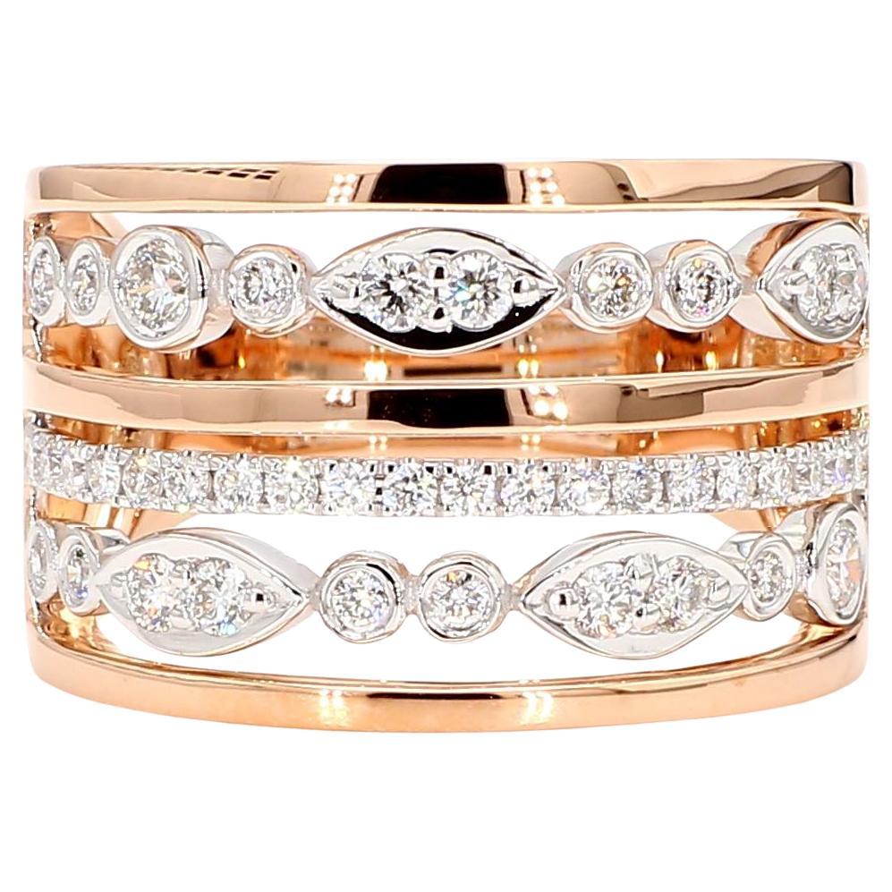 Natural White Round Diamond .62 Carat TW Rose Gold Cocktail Ring