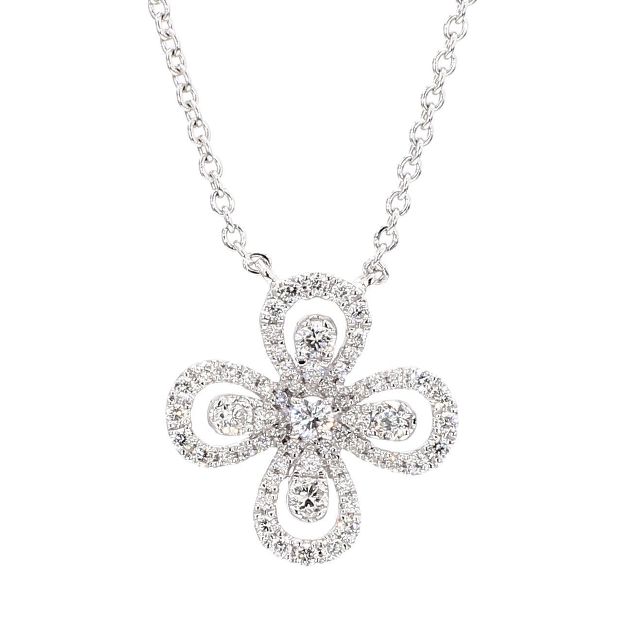 Taille ronde Collier pendentif en or blanc avec diamant rond naturel de 0,67 carat TW en vente