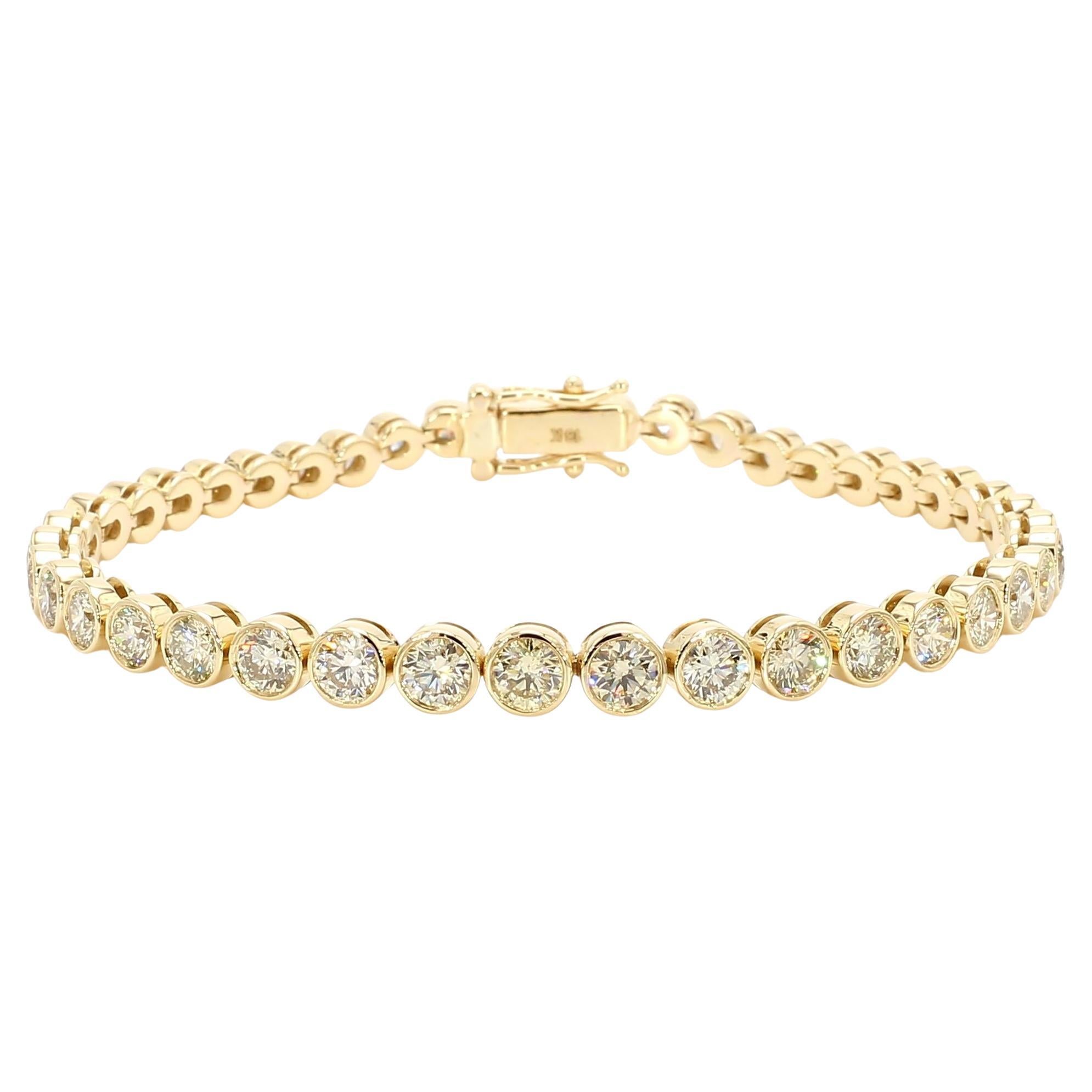 Tennisarmband aus Gelbgold mit natürlichem weißem, rundem Diamanten 6.76 Karat TW
