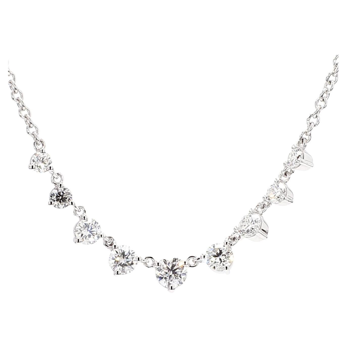 Collar de gota de oro blanco con diamante redondo blanco natural de 69 quilates TW
