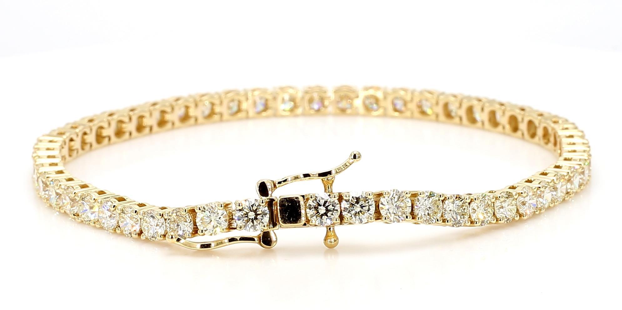 Diamante redondo blanco natural 7.50 quilates TW Pulsera de tenis de oro amarillo en Nuevo estado para la venta en New York, NY