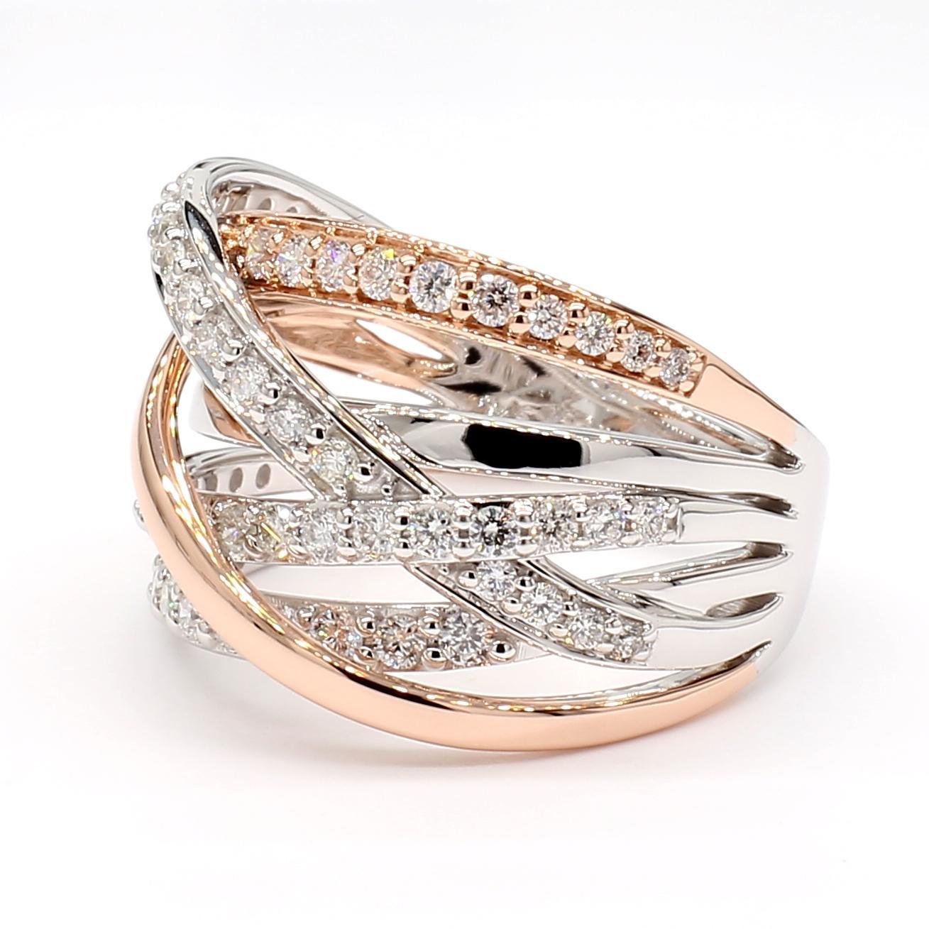 RareGemWorld's intriguing diamond ring. Mounted in a beautiful 14K Rose and White Gold setting with natural round white diamond melee. This band is guaranteed to impress and enhance your personal collection!

Total Weight: .81cts

Natural Round
