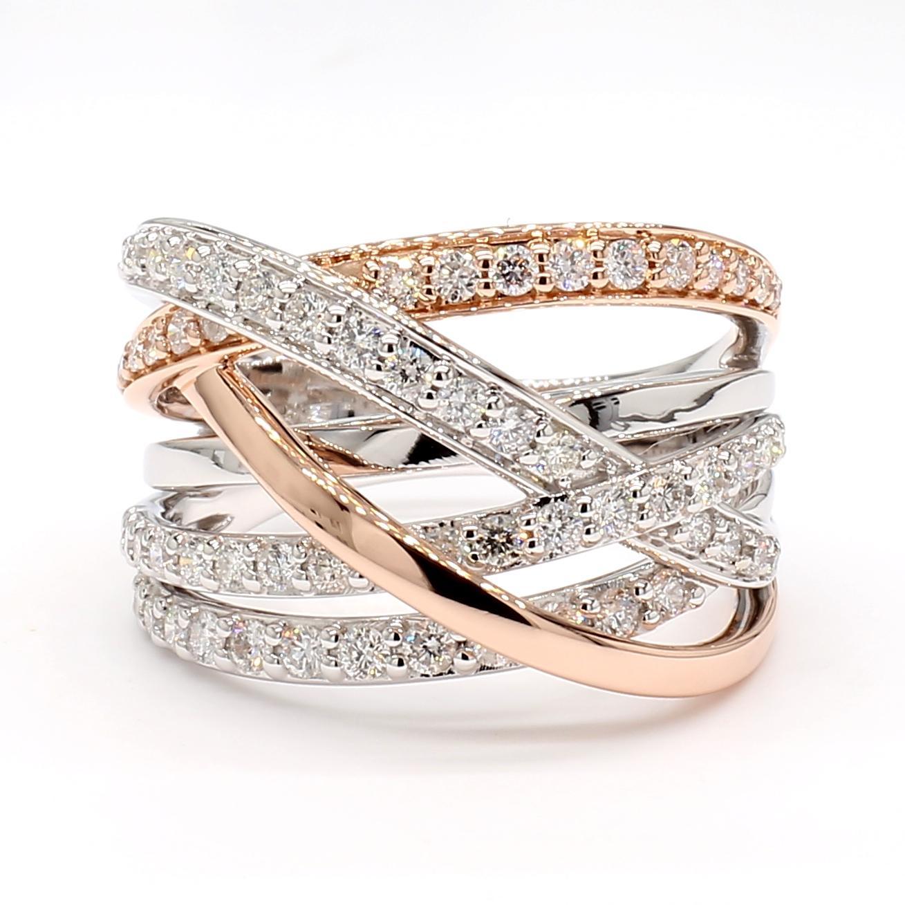 Contemporary Natural White Round Diamond .81 Carat TW Gold Cocktail Ring For Sale