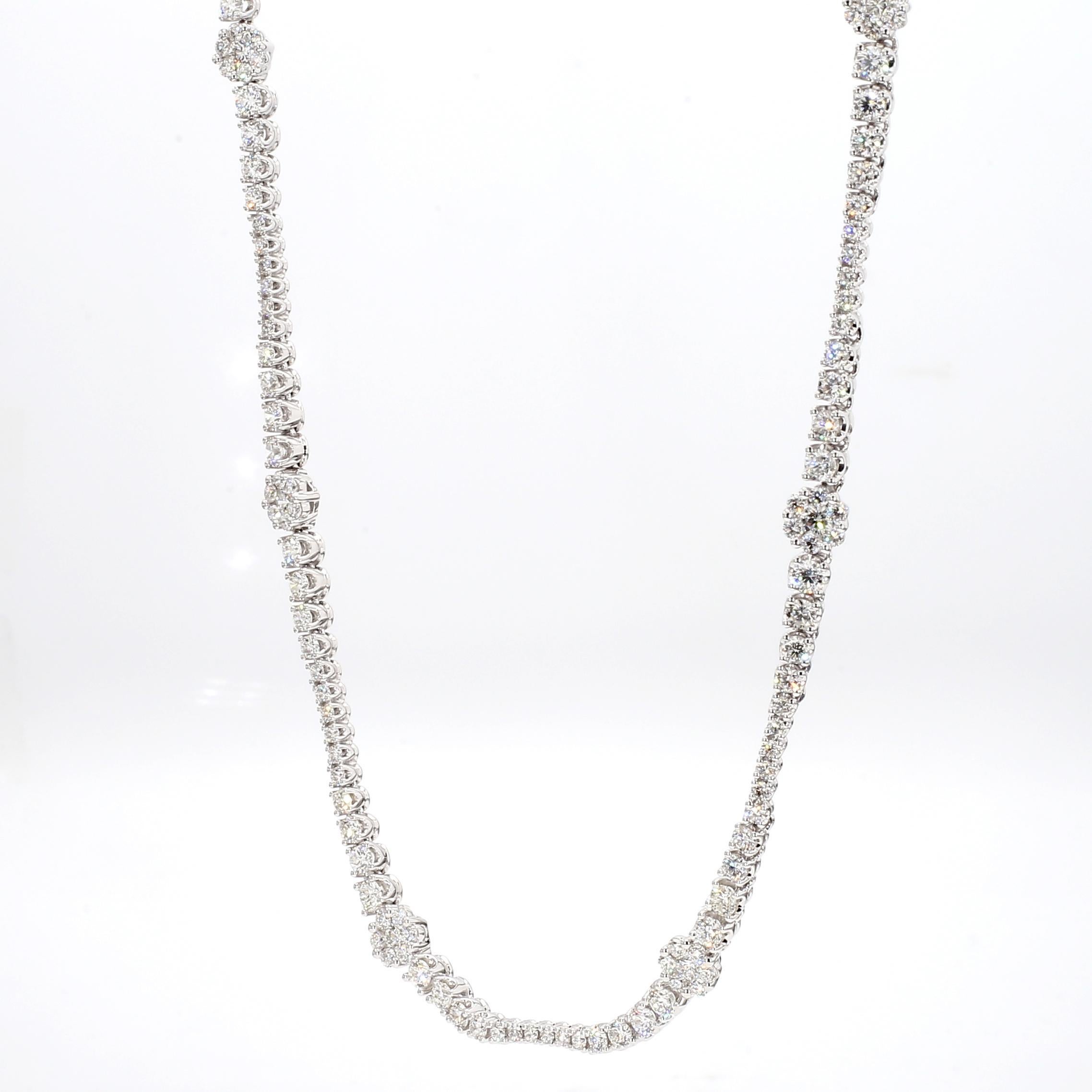 RareGemWorld's beautiful diamond necklace. Mounted in a beautiful 18K White Gold setting with natural round cut white diamonds. This necklace is guaranteed to impress and enhance your personal collection.

Total Weight: 8.11cts

Natural Round White