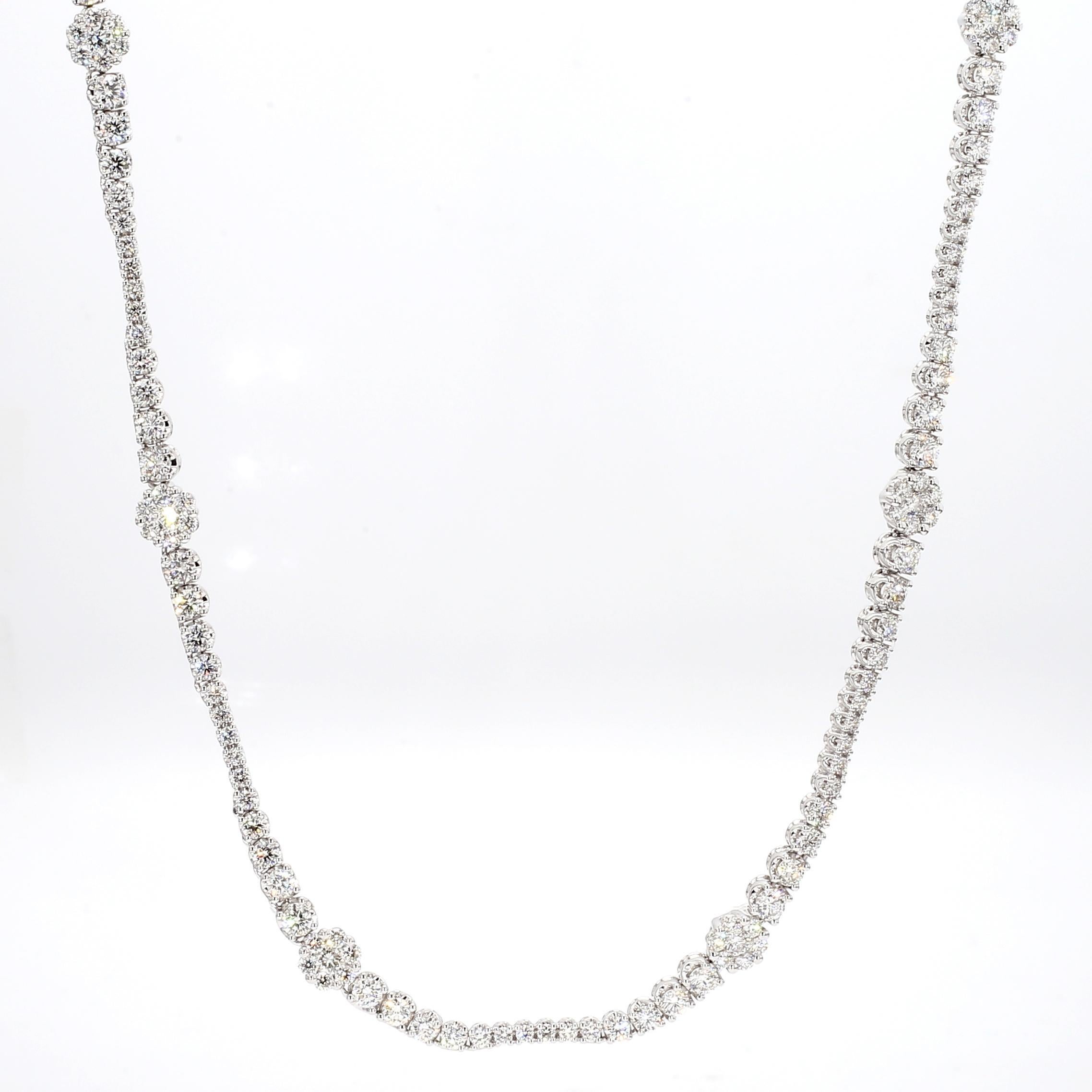Contemporary Natural White Round Diamond 8.11 Carat Tw White Gold Drop Necklace For Sale