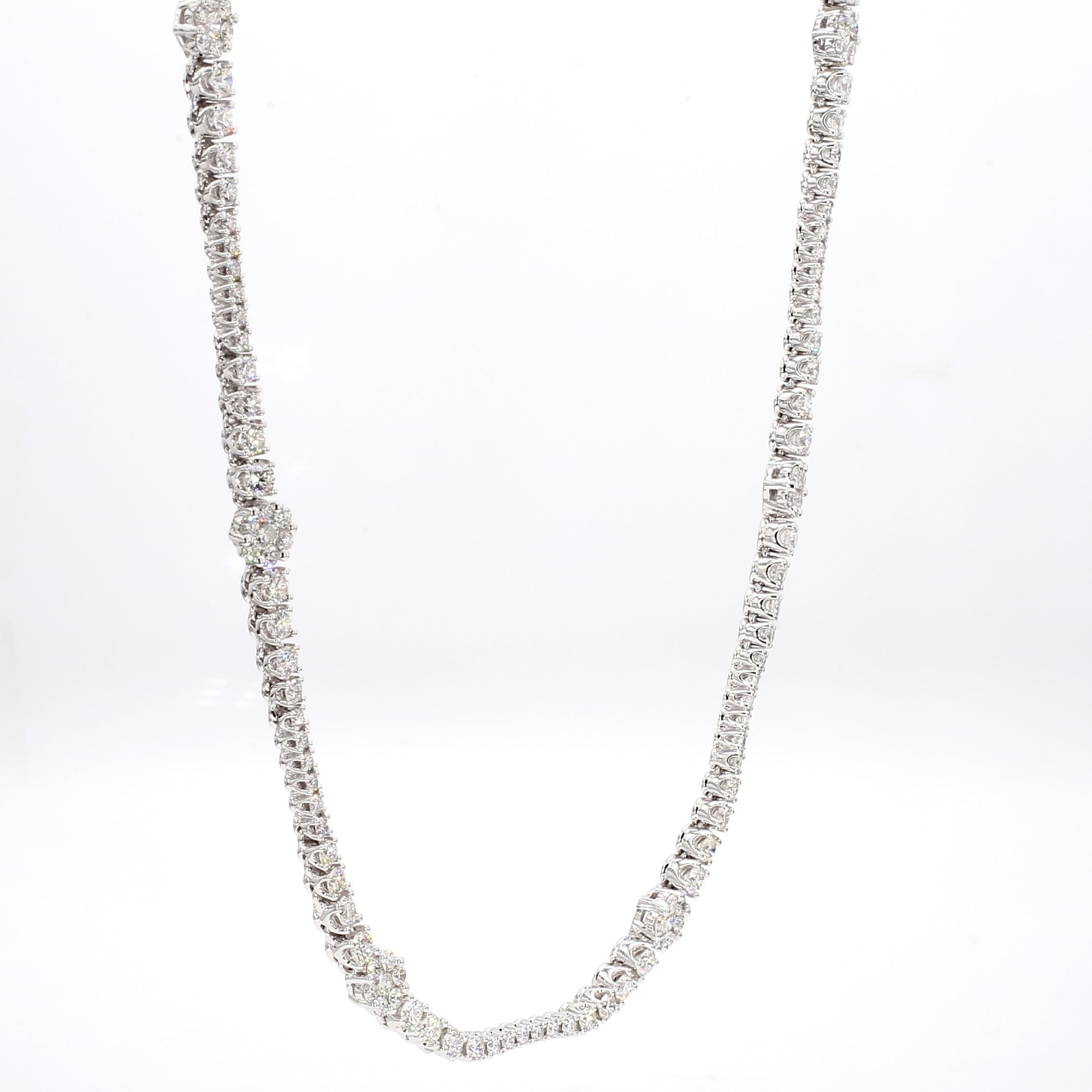 Round Cut Natural White Round Diamond 8.11 Carat Tw White Gold Drop Necklace For Sale