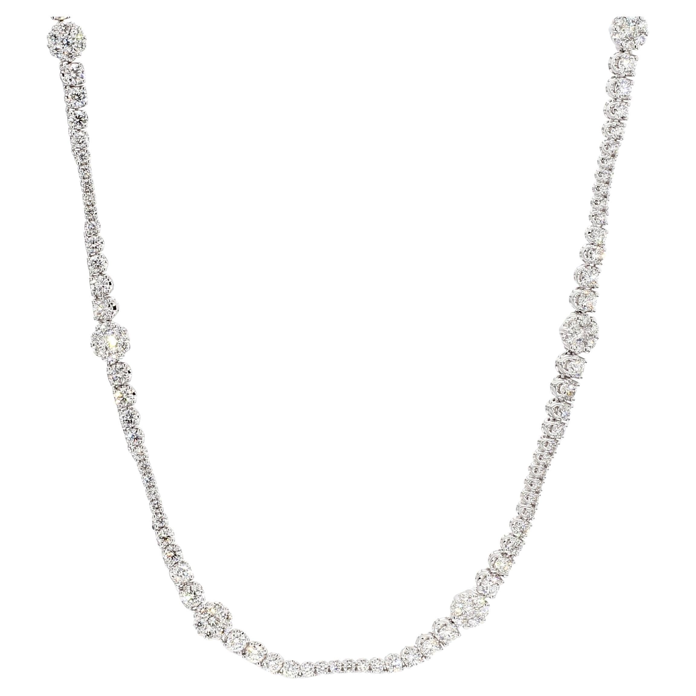 Natural White Round Diamond 8.11 Carat Tw White Gold Drop Necklace For Sale