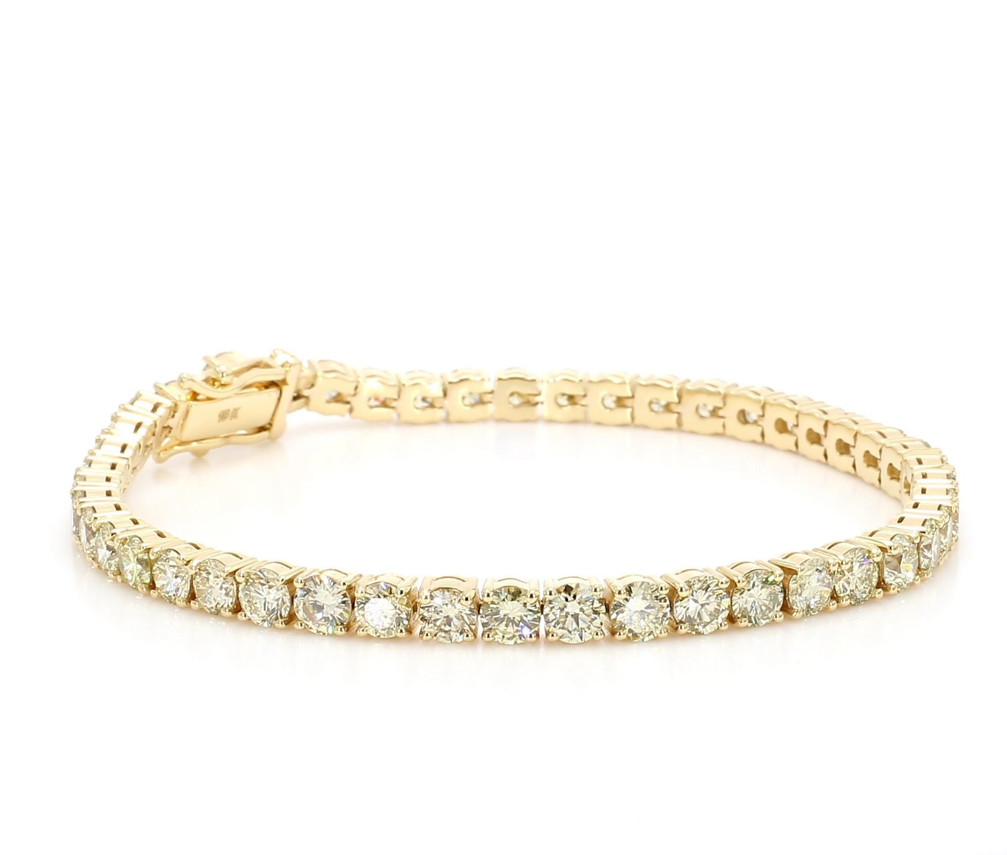 RareGemWorld's beautiful diamond bracelet. Mounted in a beautiful 18K Yellow Gold setting with round natural white diamond melee. This bracelet is guaranteed to impress and enhance your personal collection.

Total Weight: 8.94cts

Bracelet Size: 7.0