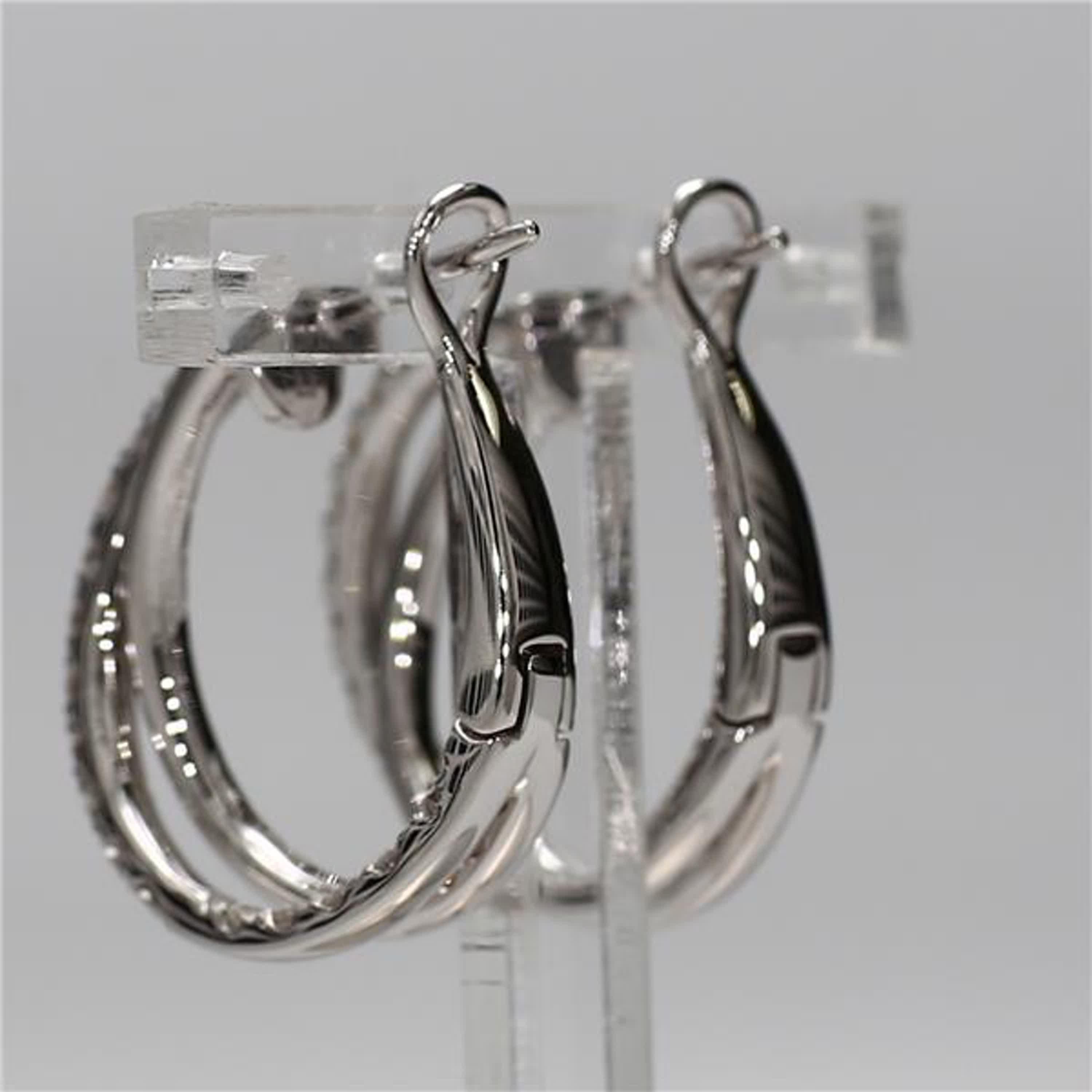 Contemporary Natural White Round Diamond .97 Carat TW White Gold Loop Earrings For Sale