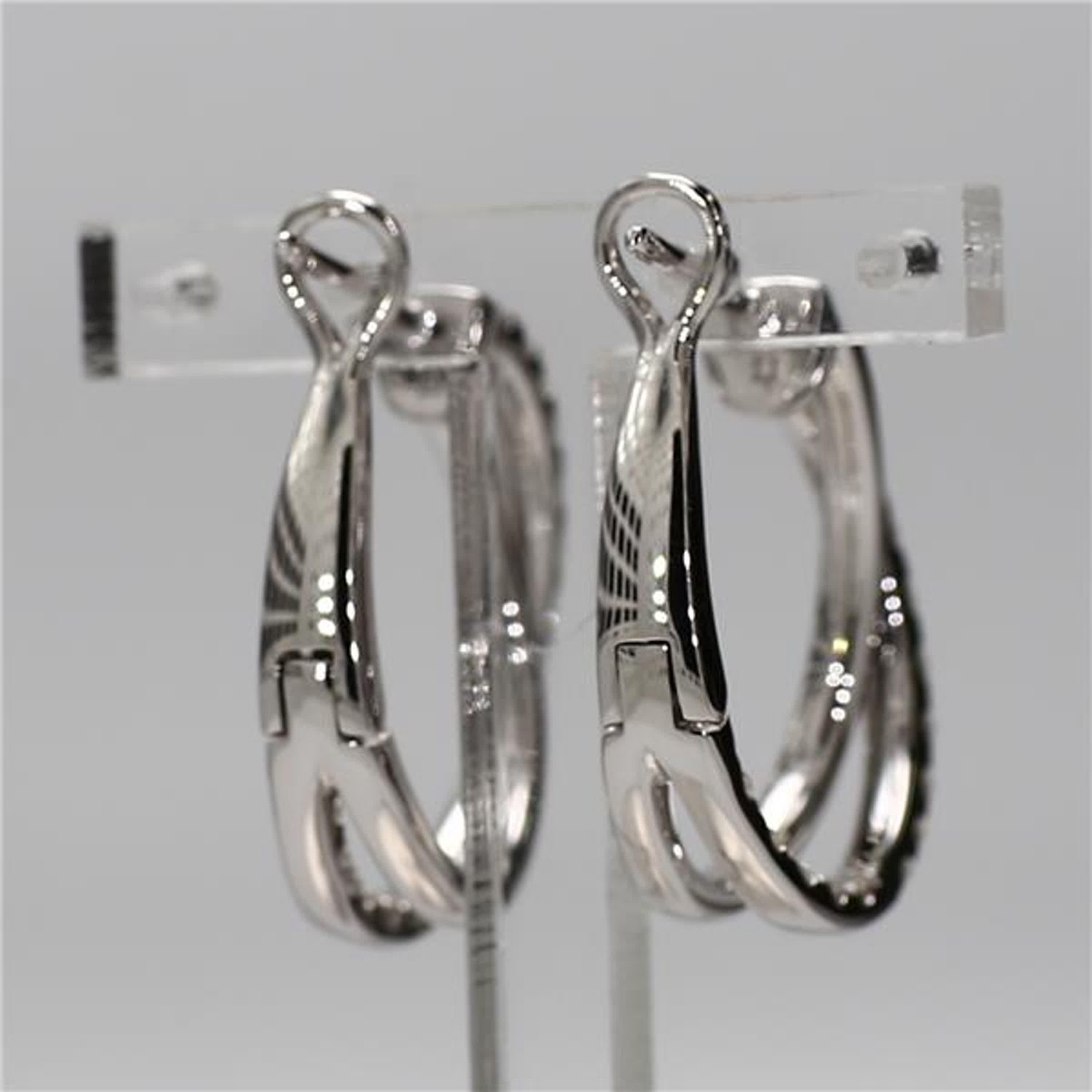 Round Cut Natural White Round Diamond .97 Carat TW White Gold Loop Earrings For Sale