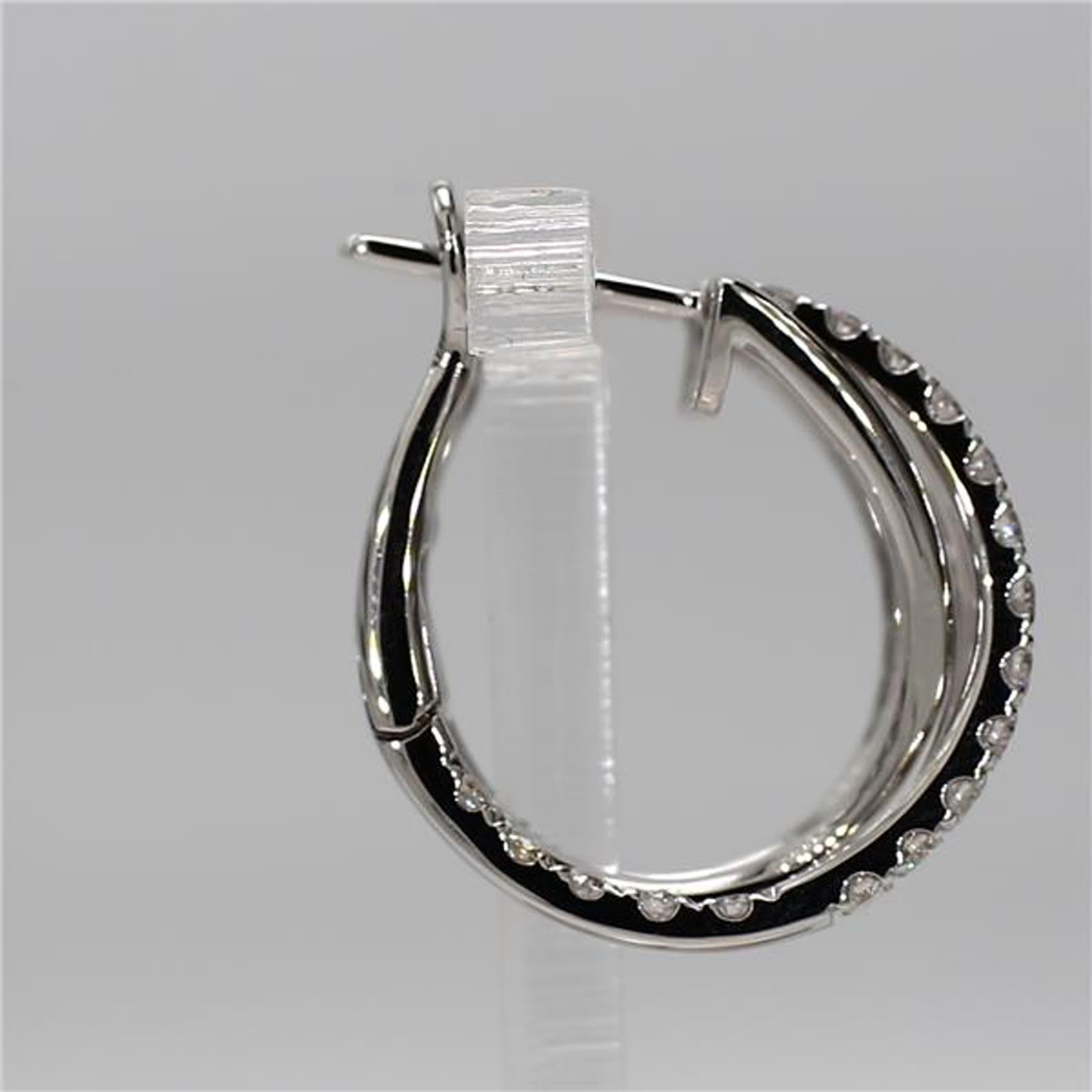 Natural White Round Diamond .97 Carat TW White Gold Loop Earrings In New Condition For Sale In New York, NY