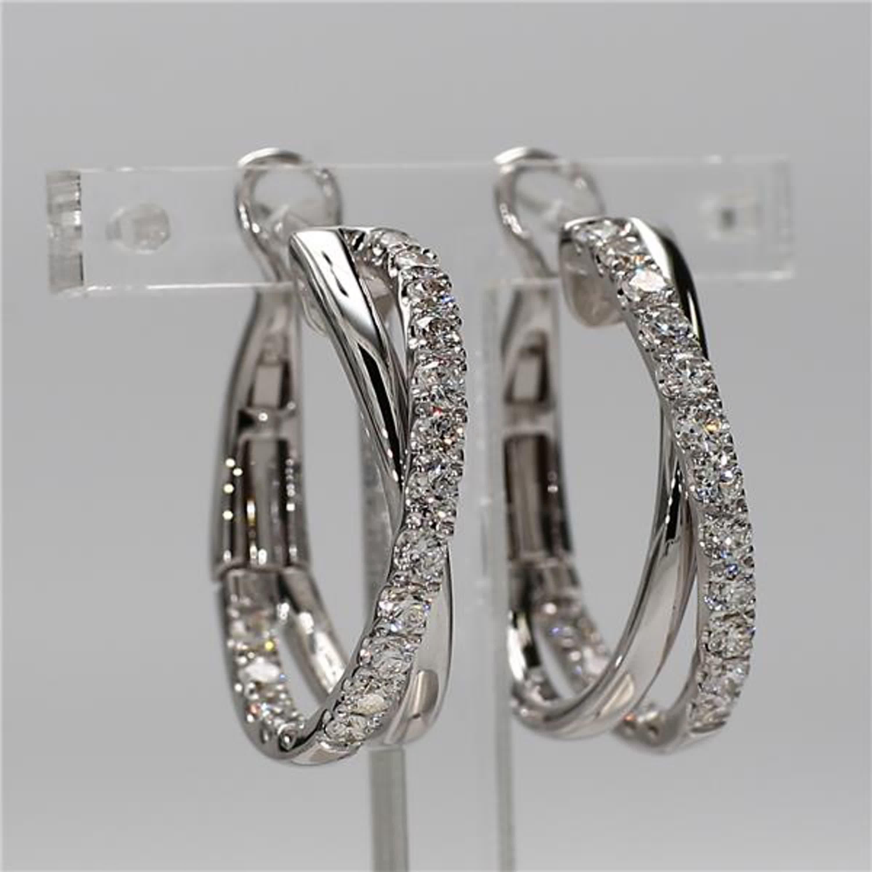 Women's Natural White Round Diamond .97 Carat TW White Gold Loop Earrings For Sale