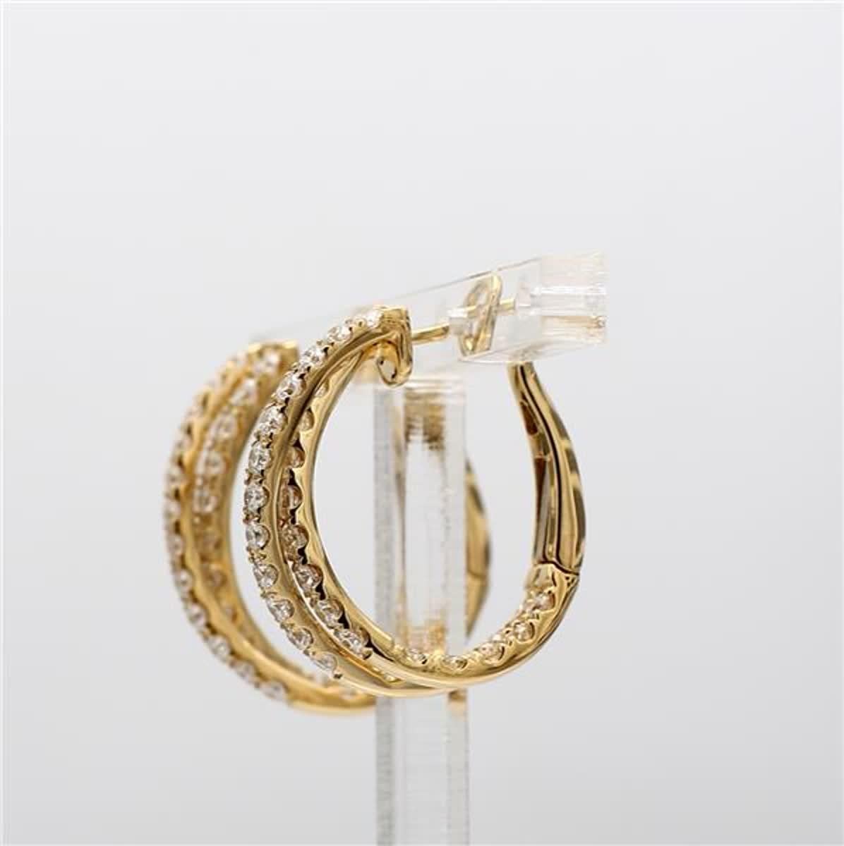 Contemporary Natural White Round Diamond 1.66 Carat TW Yellow Gold Hoop Earrings For Sale