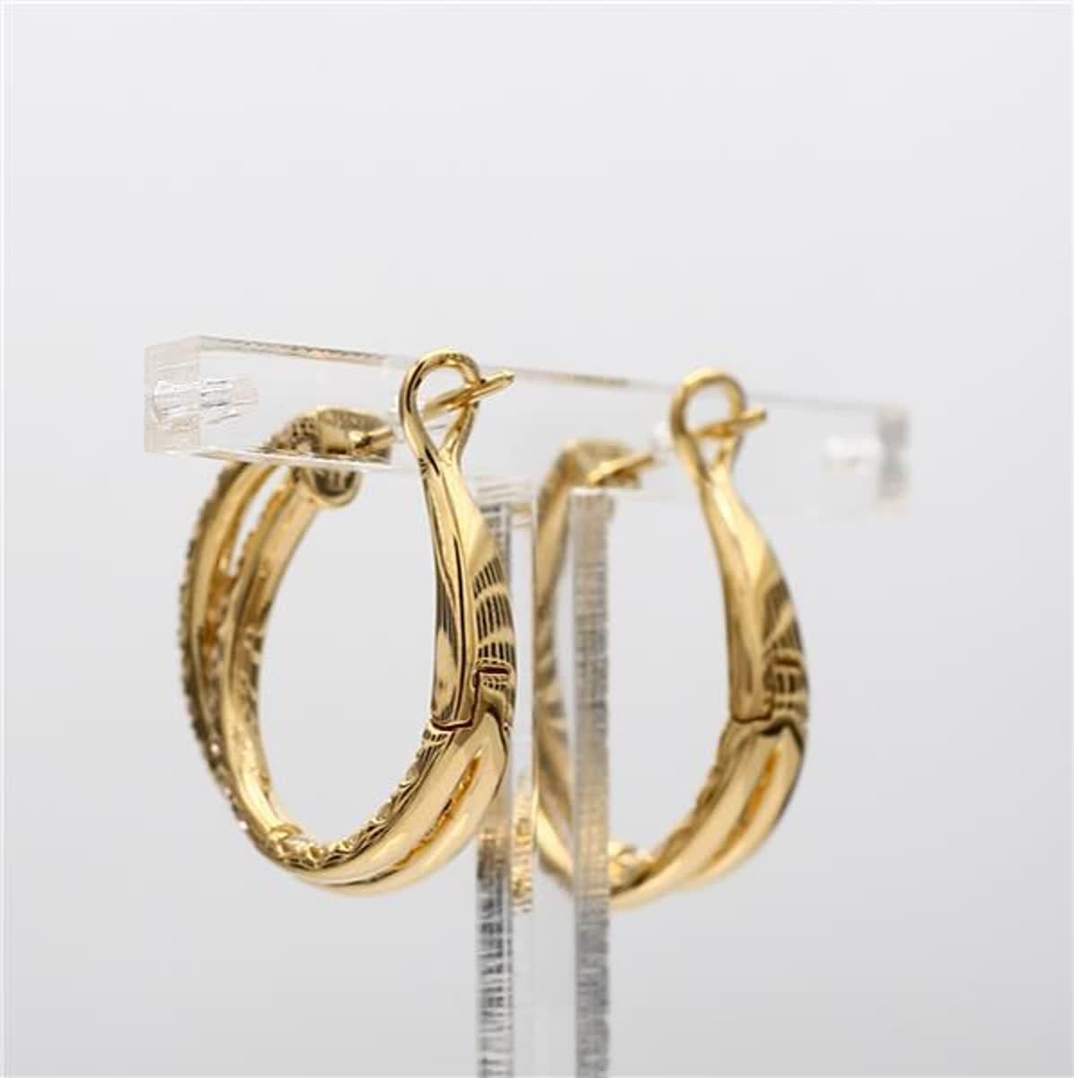Round Cut Natural White Round Diamond 1.66 Carat TW Yellow Gold Hoop Earrings For Sale