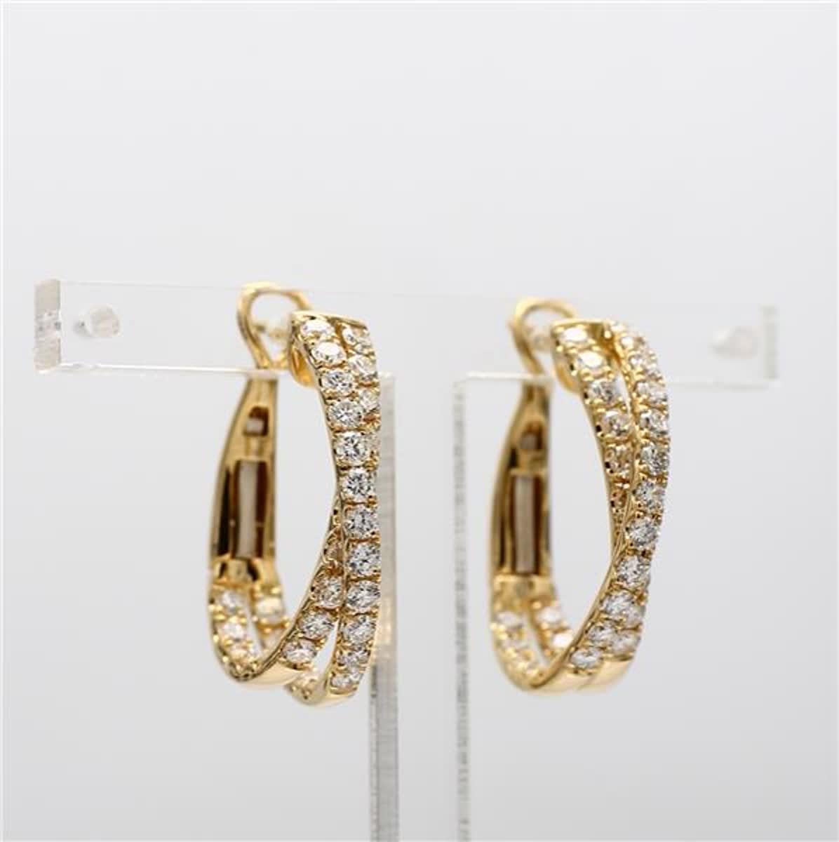 Natural White Round Diamond 1.66 Carat TW Yellow Gold Hoop Earrings For Sale 1