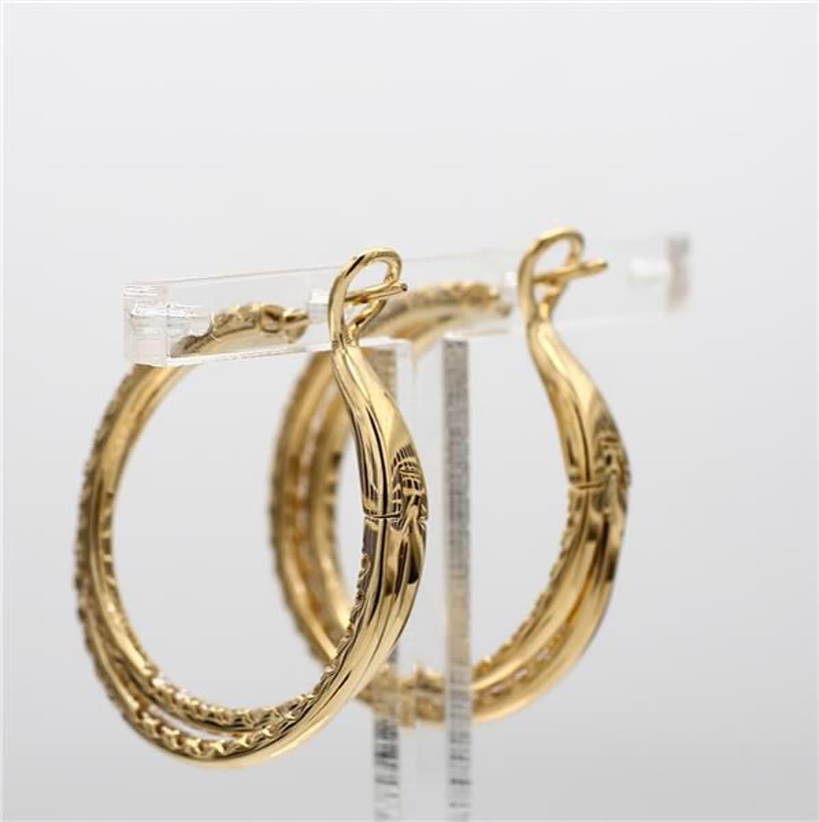 Round Cut Natural White Round Diamond 2.62 Carat TW Yellow Gold Hoop Earrings For Sale